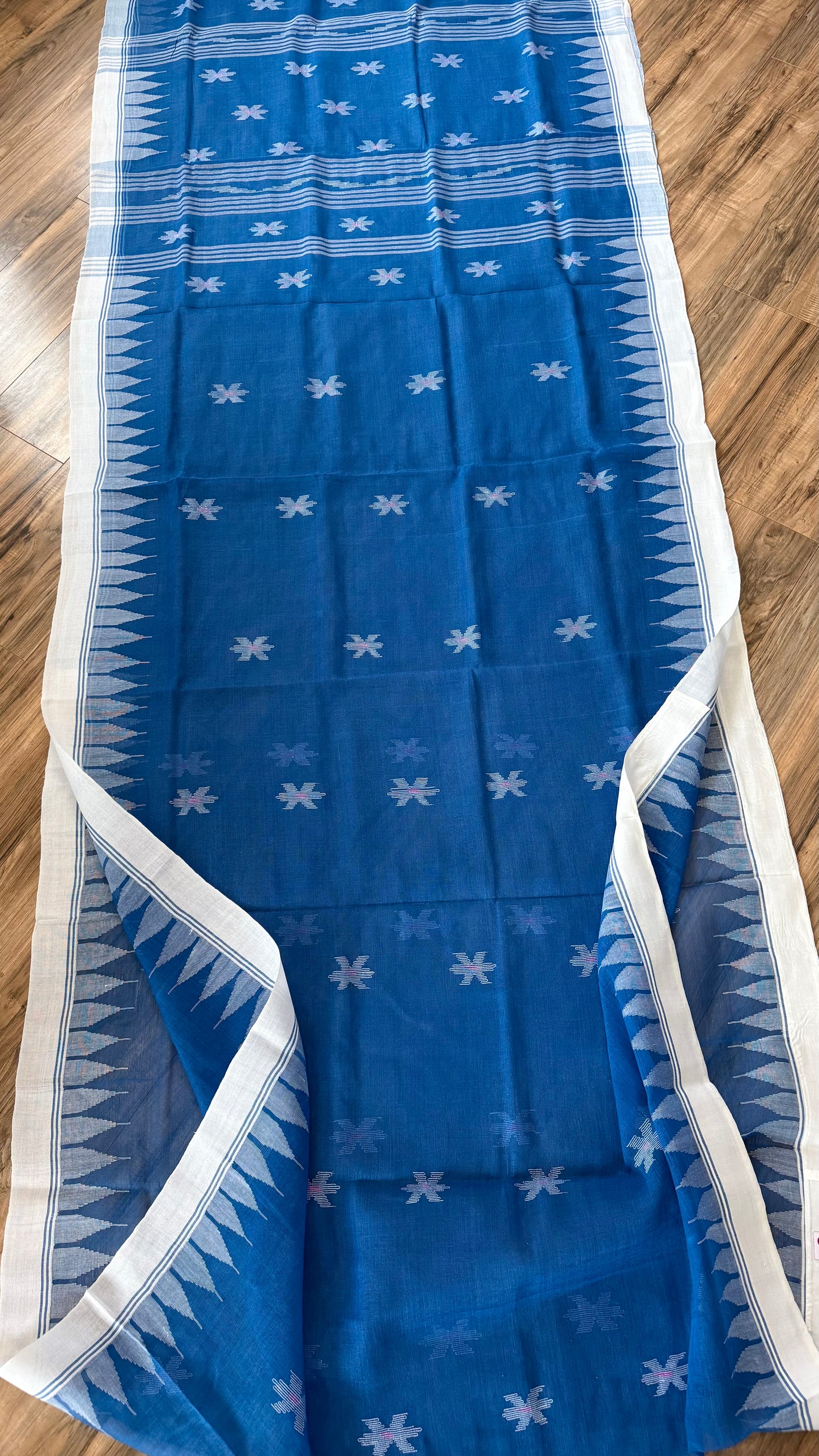 Sylheti Monipuri Handwoven Cotton Saree - Blue