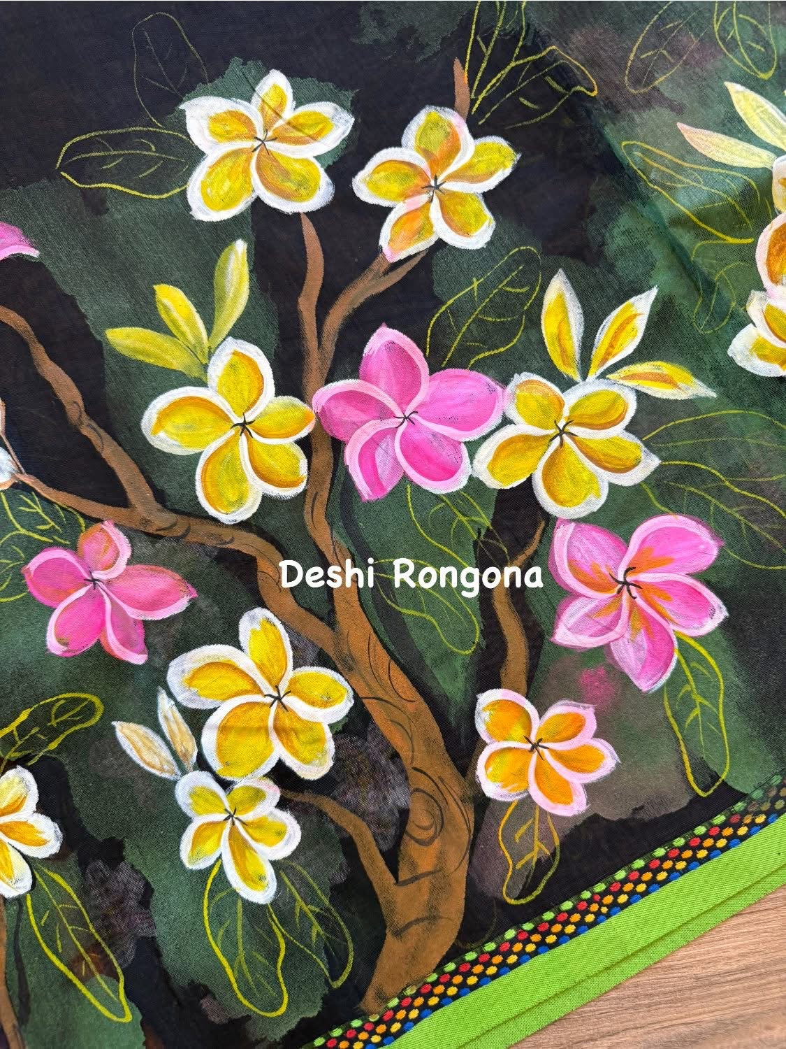 HandPainted Handloom Halfsilk Saree, Beautiful Plumeria painted with Acramin color. Aarong Cotton Punjabi Set