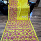 Yellow Bangalore Silk Magenta work Kantha Saree