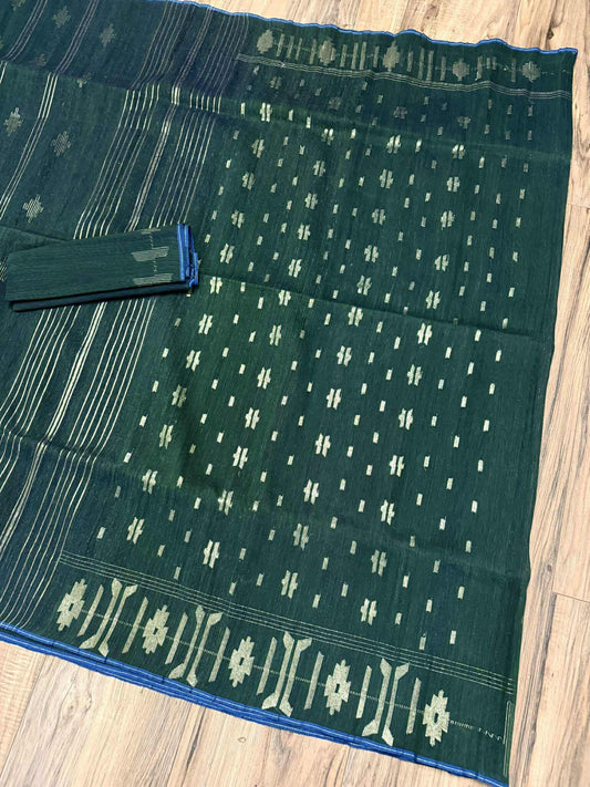 Bangladeshi Dhakai Jamdani Saree- Bottle Green