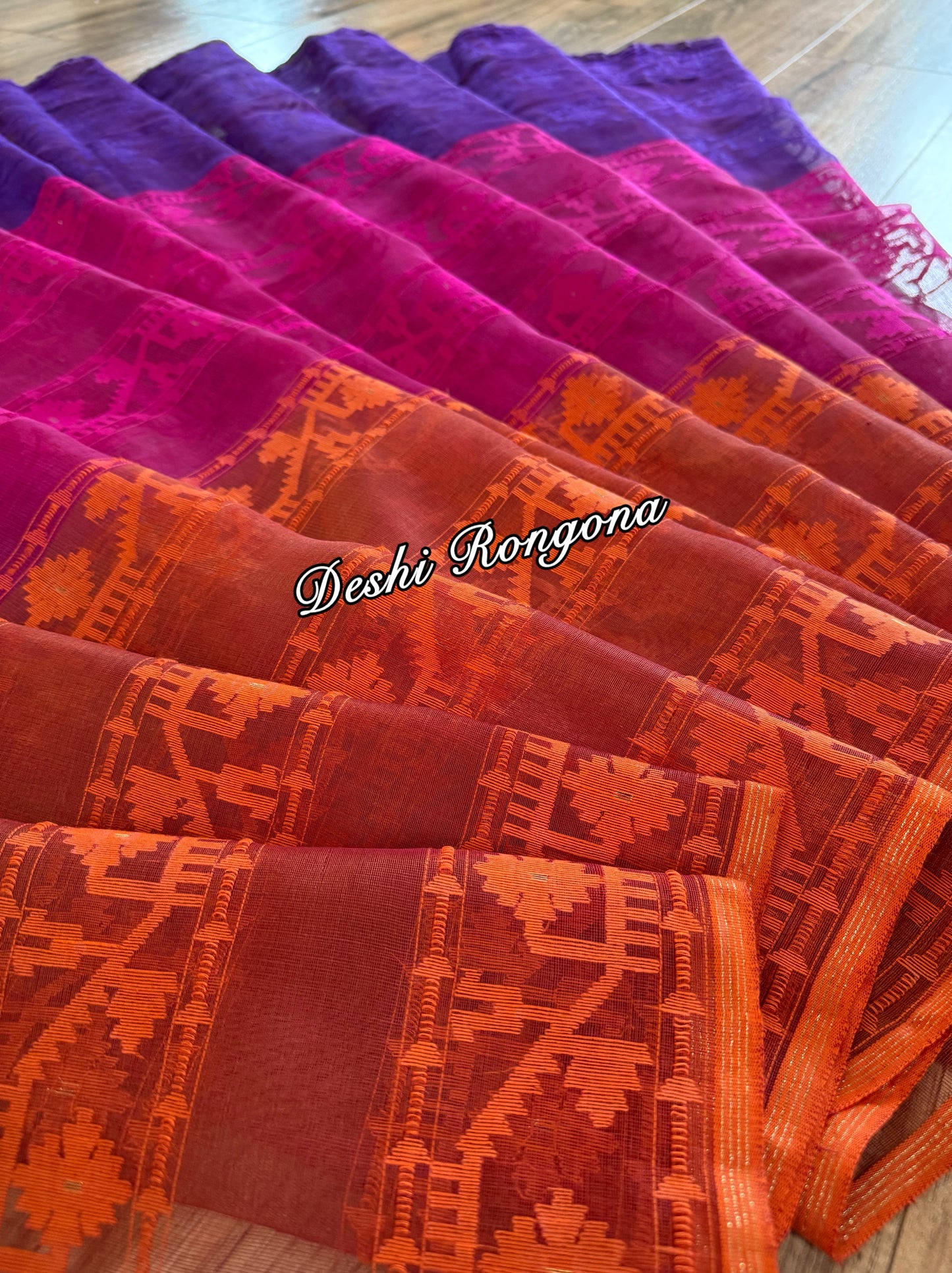 Elegant Magenta Orange Purple Dhakai Jamdani Saree - Handloom Classic