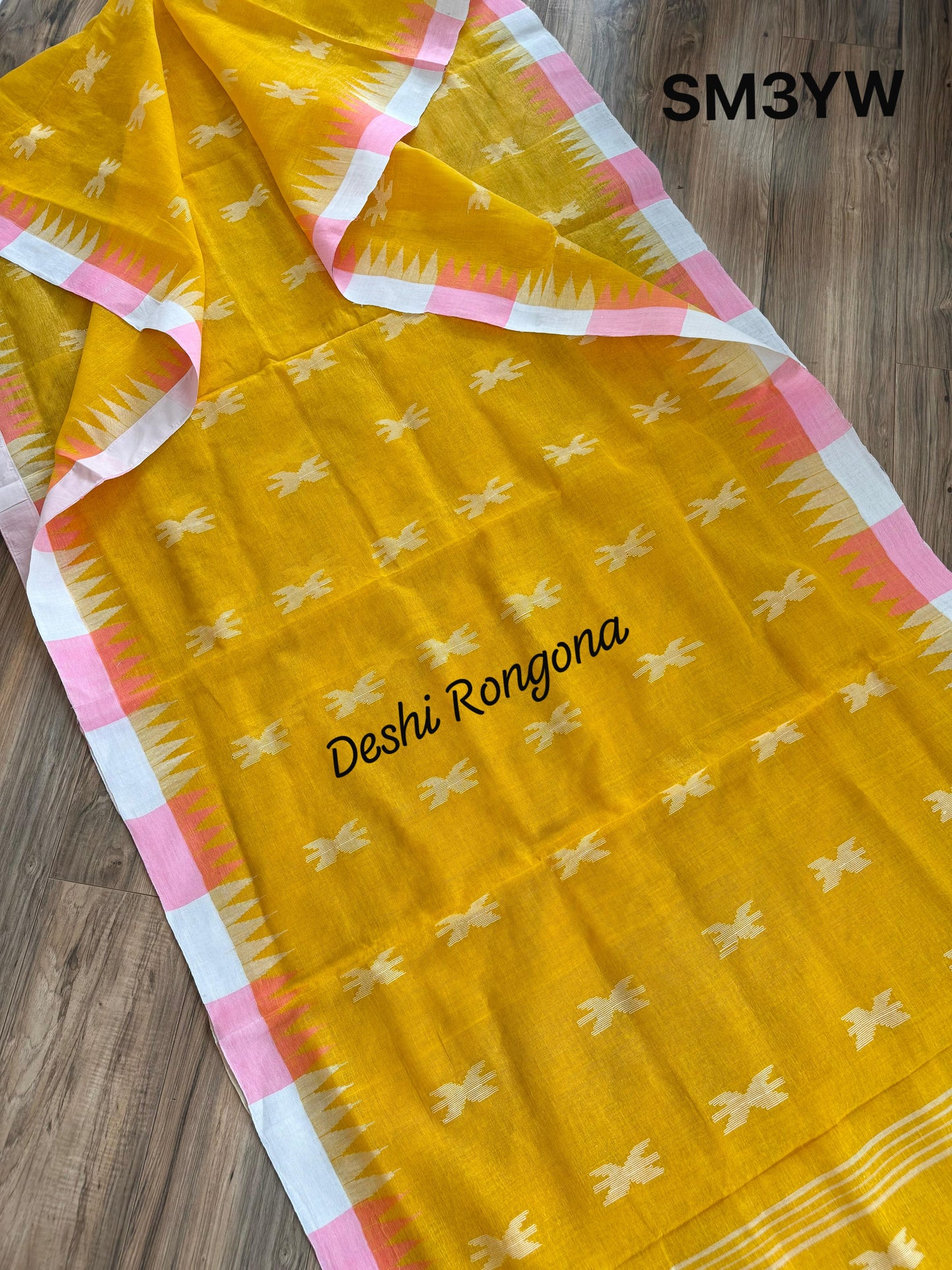 Sylheti Monipuri Handwoven Cotton Saree – Yellow