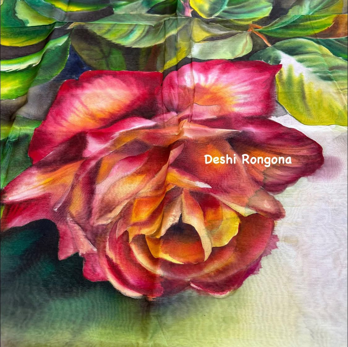 Rose Bloom Handpainted Saree on Tangail Halfsilk