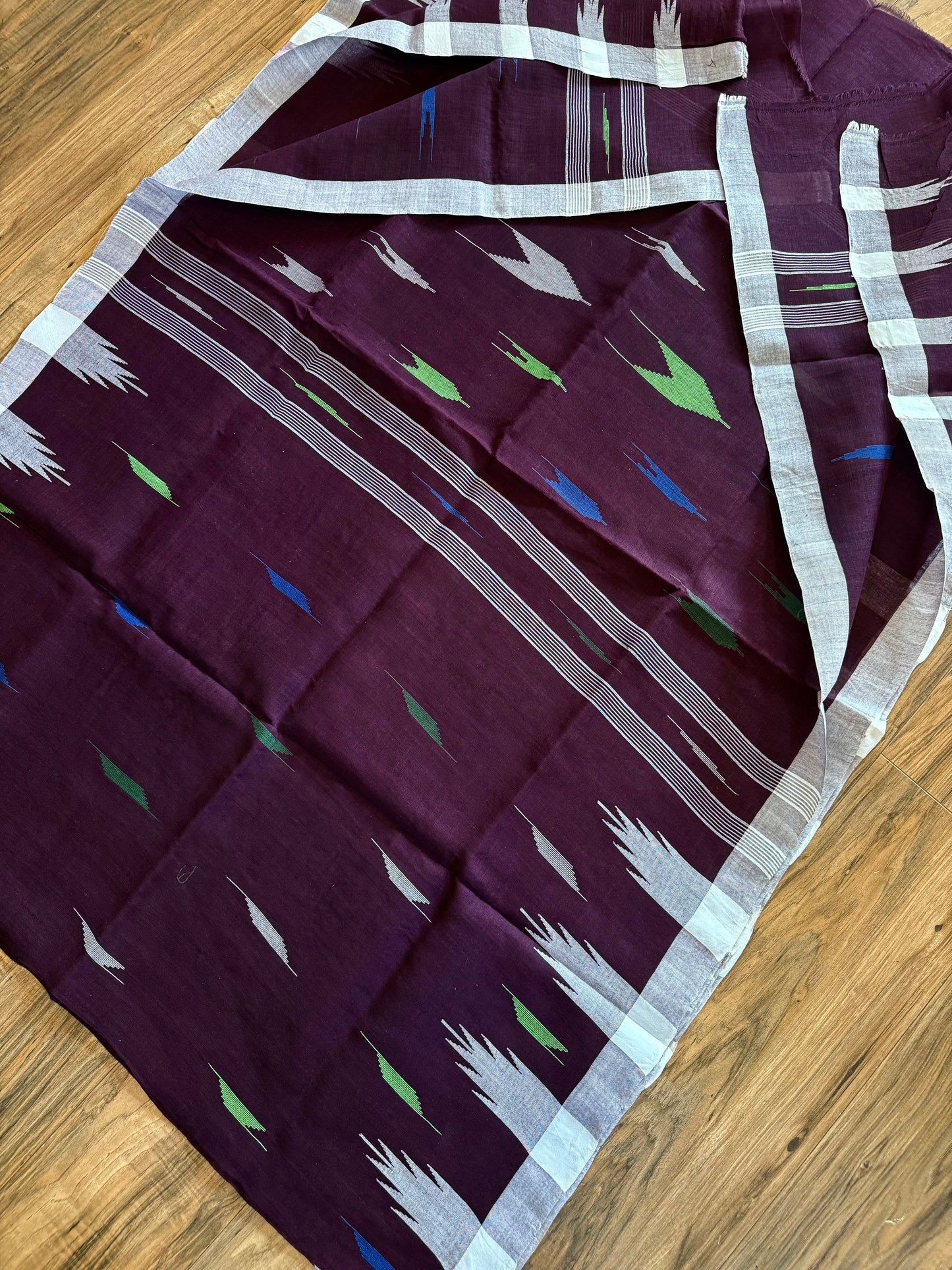 Sylheti Monipuri Handwoven Saree – Coffee with White Border