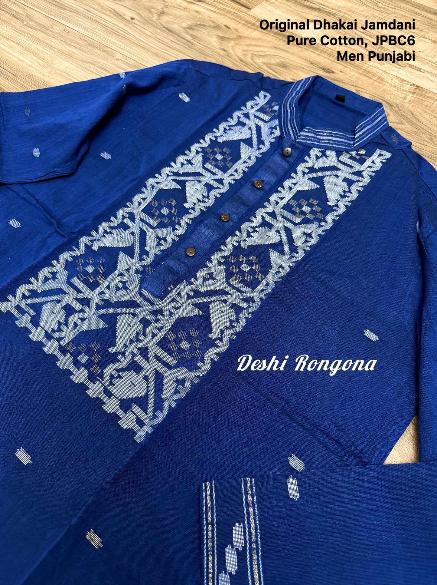 Original Dhakai Jamdani Punjabi – Handwoven Pure Cotton, Deep Blue