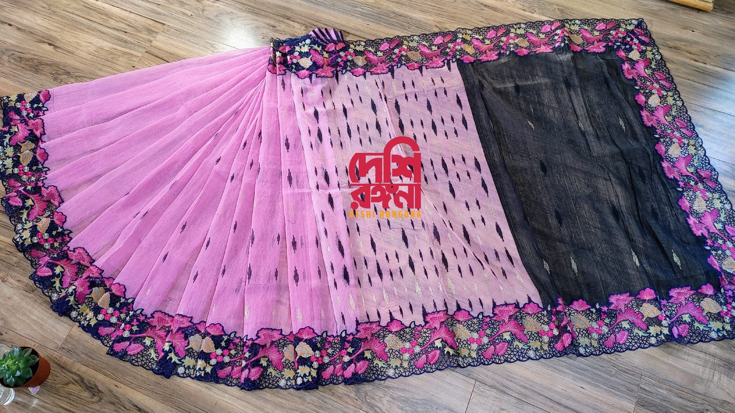 Pink Cutwork Jamdani Dhakai – Hand Embroidered