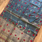 Gray Dhakai Jamdani Saree with Red and Zari work