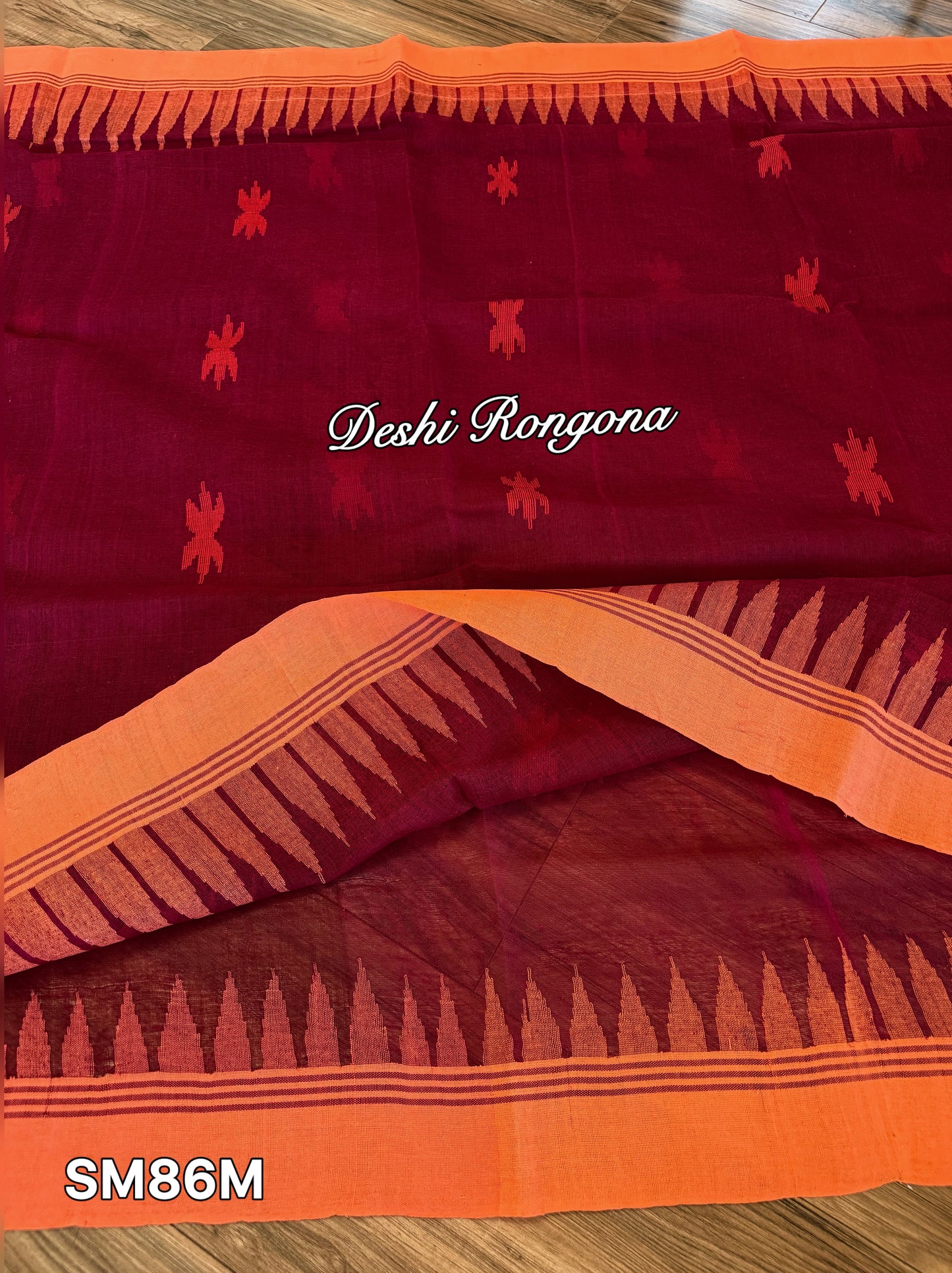 Monipuri Cotton saree, Maroon and Orange