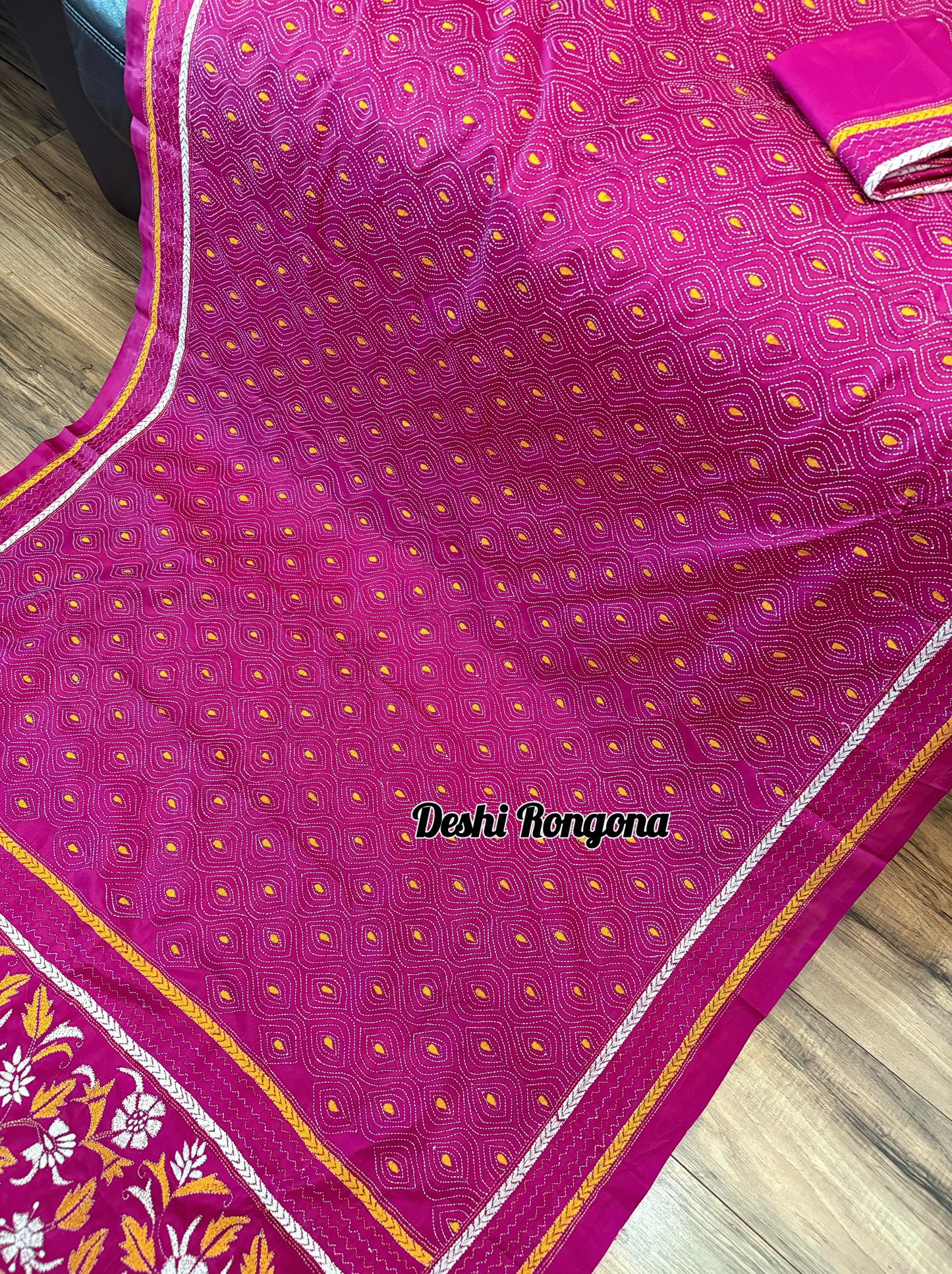 Magenta Bangalore Silk Kantha Saree