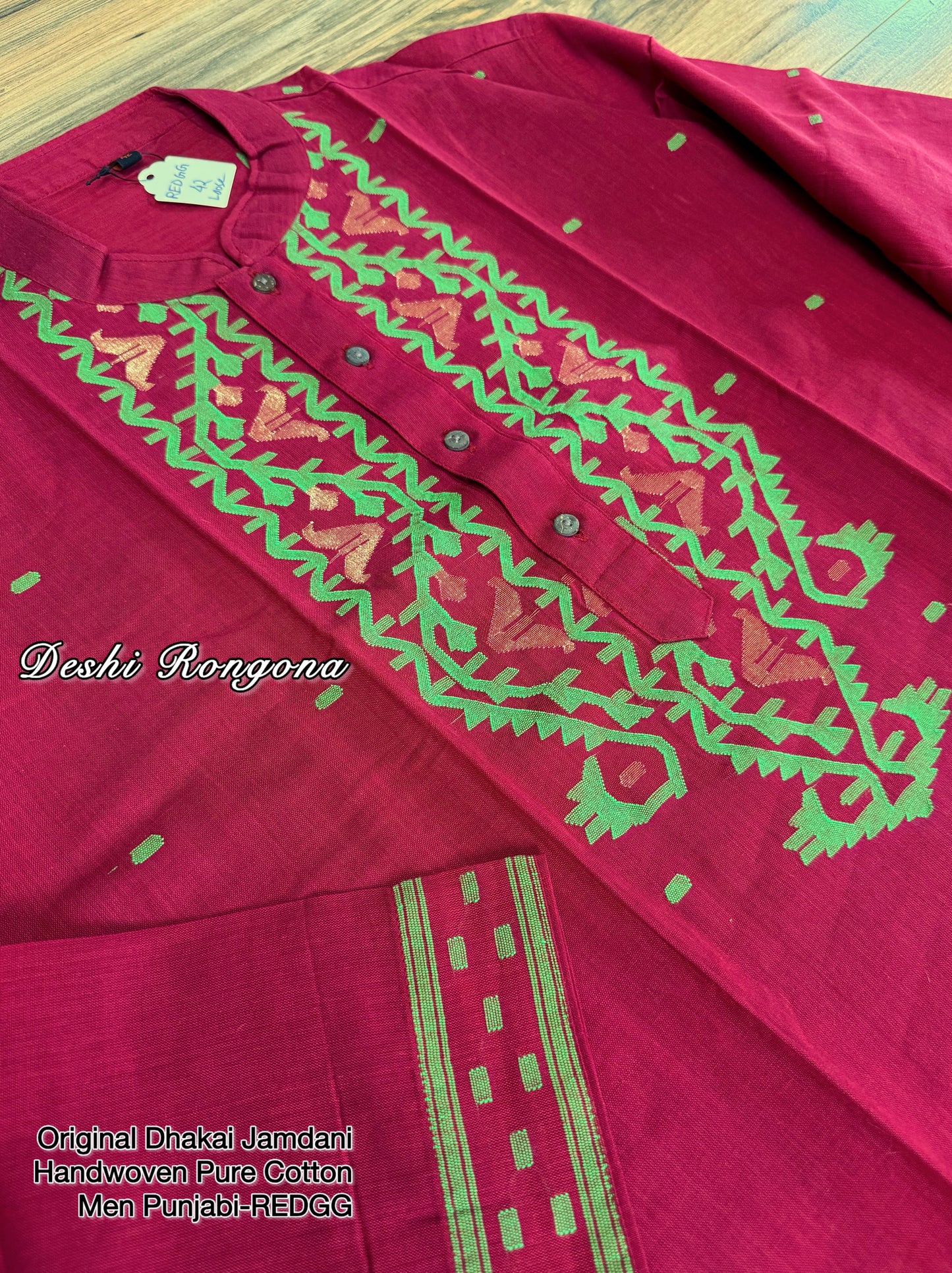 Original Dhakai Jamdani Punjabi – Handwoven Pure Cotton, RED