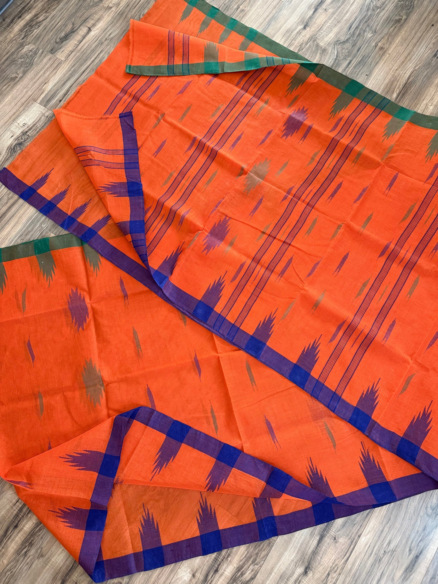 Sylheti Monipuri Handwoven Cotton Saree– Orange