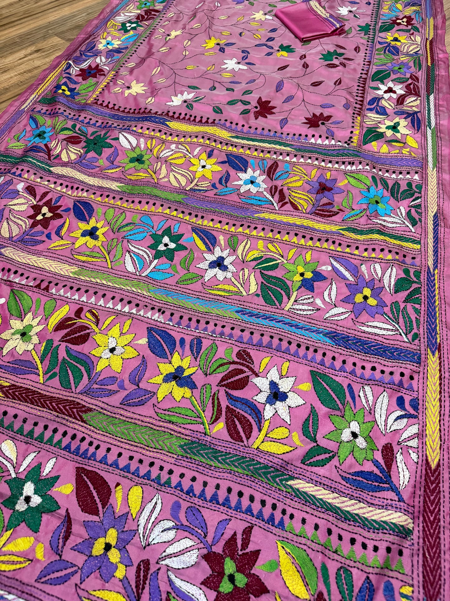 Pink Tone Bangalore Silk Kantha Saree