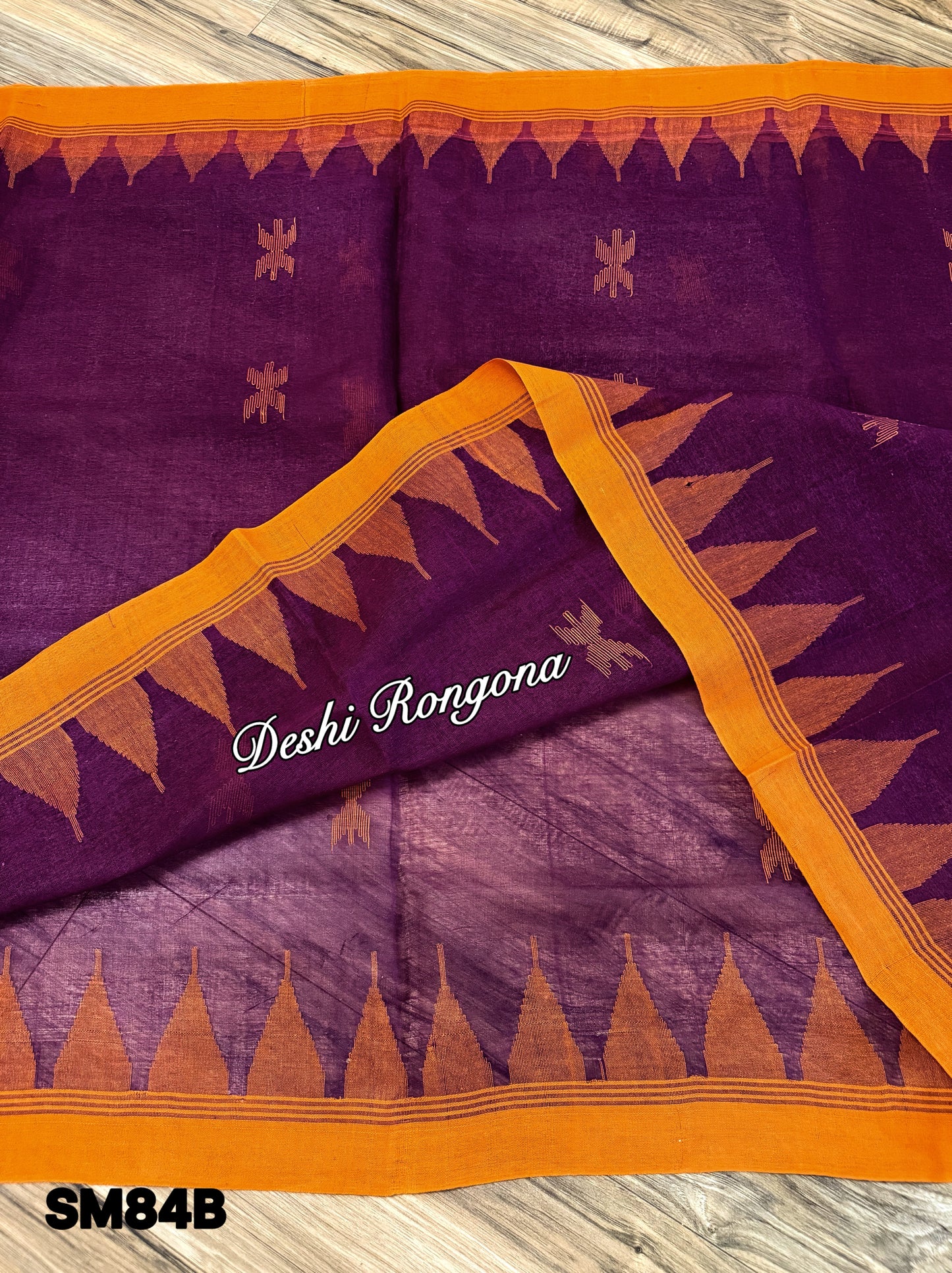 Monipuri Cotton saree, Burgundy and Orange