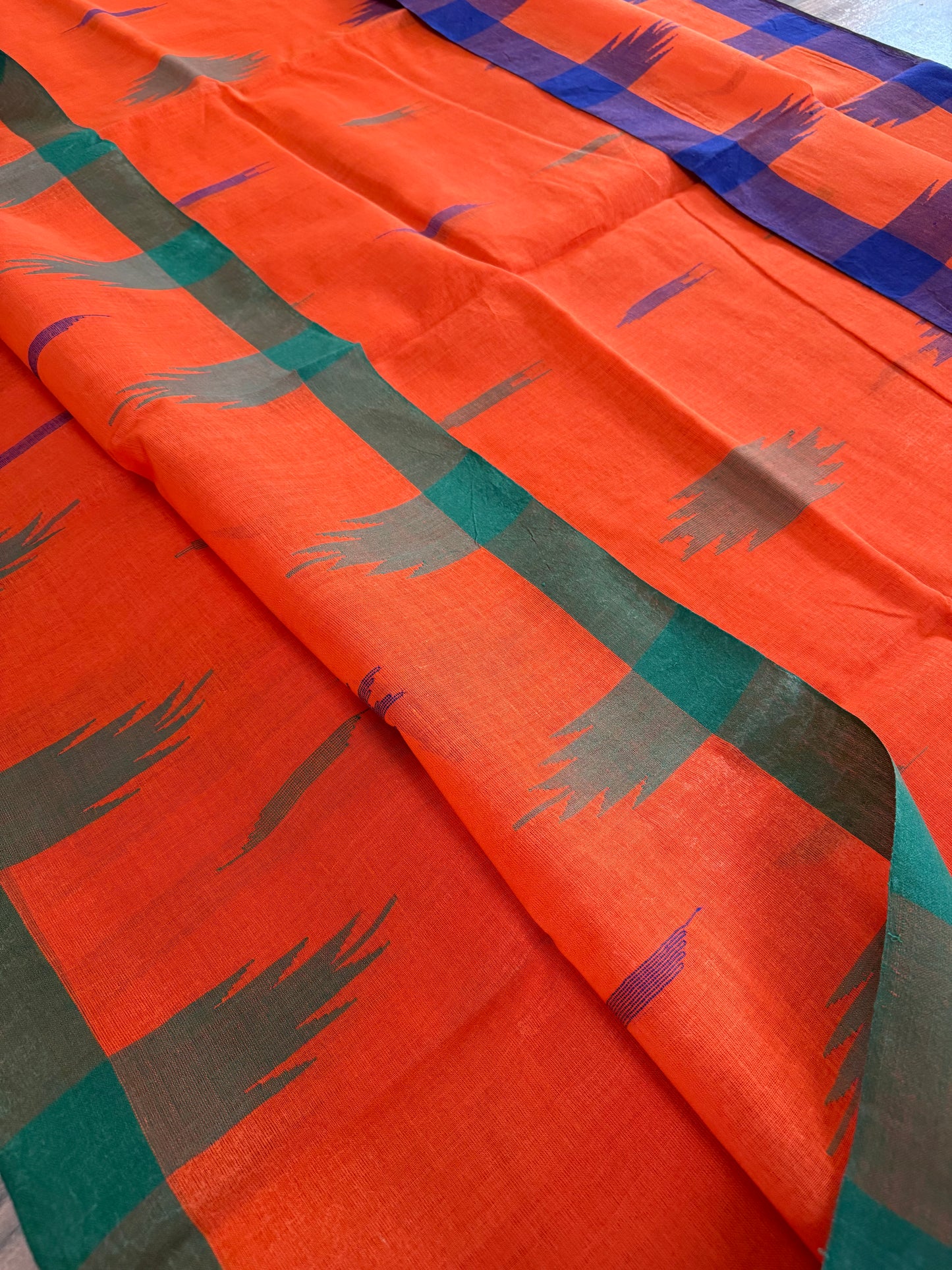 Sylheti Monipuri Handwoven Cotton Saree– Orange