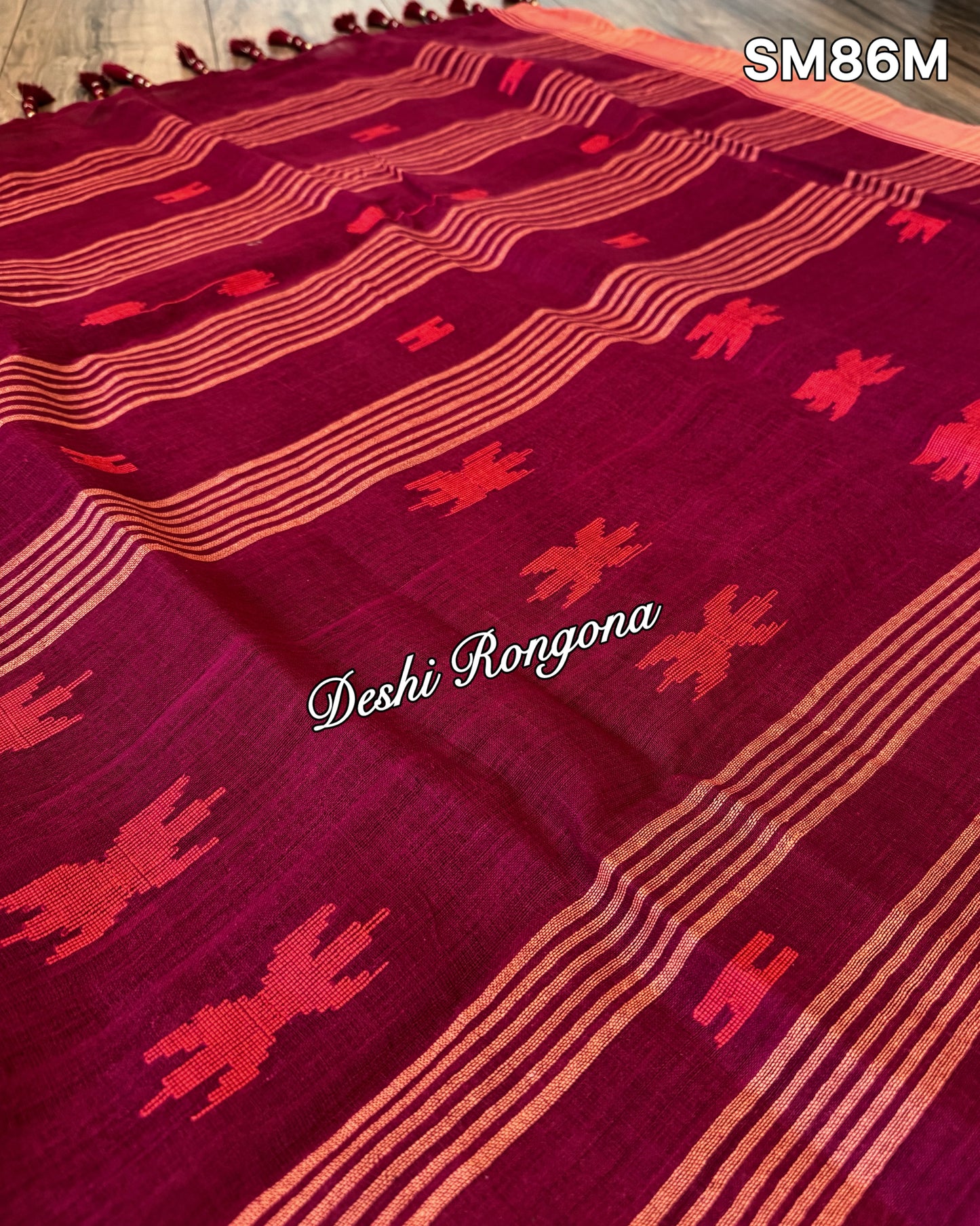 Monipuri Cotton saree, Maroon and Orange