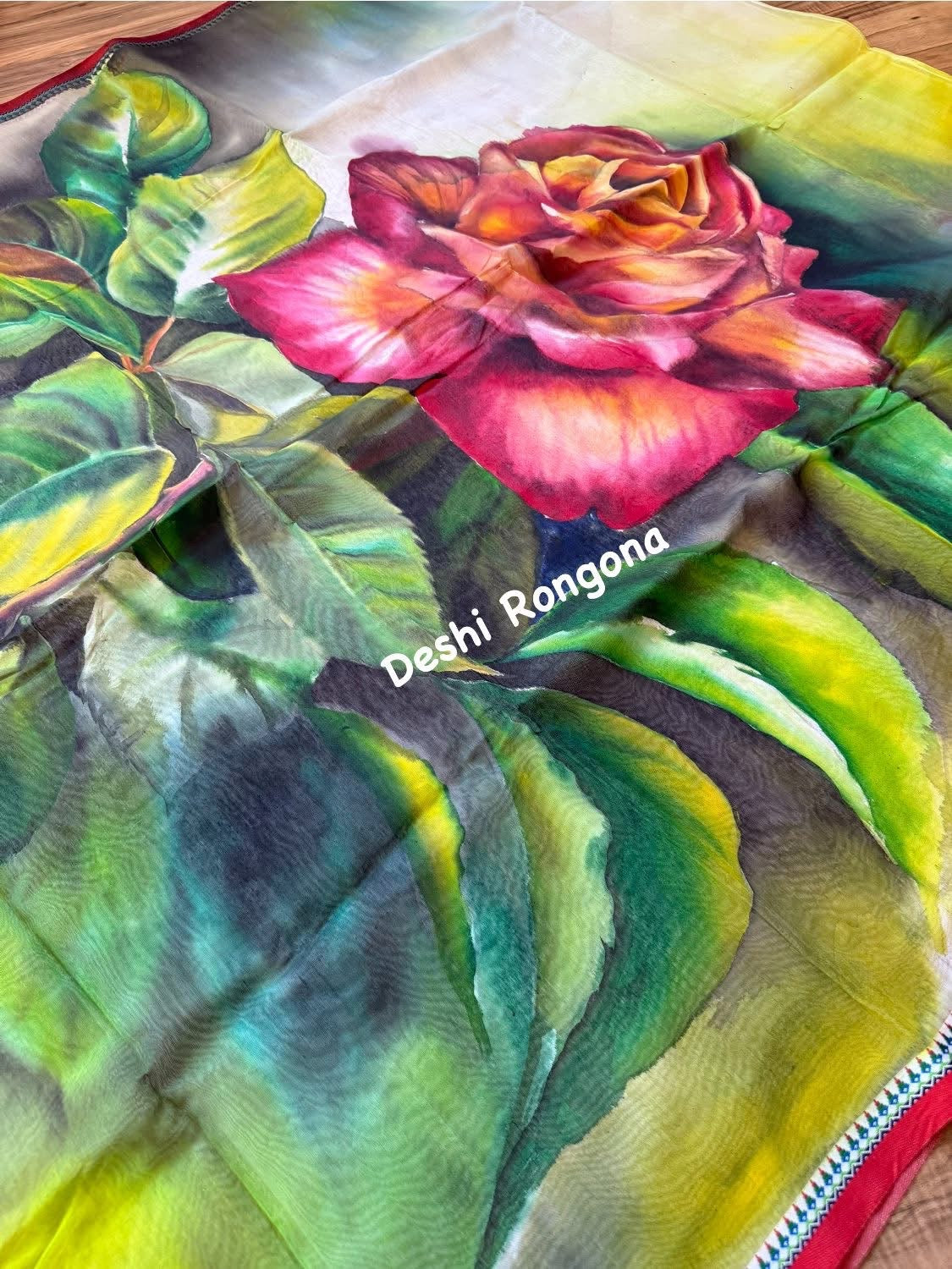 Rose Bloom Handpainted Saree on Tangail Halfsilk