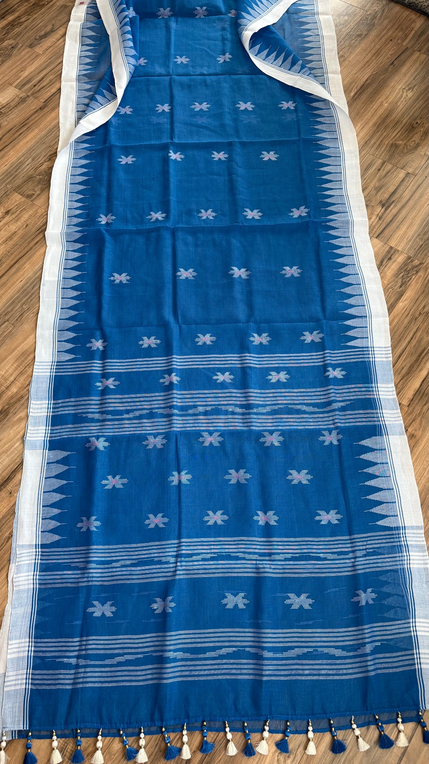 Sylheti Monipuri Handwoven Cotton Saree - Blue