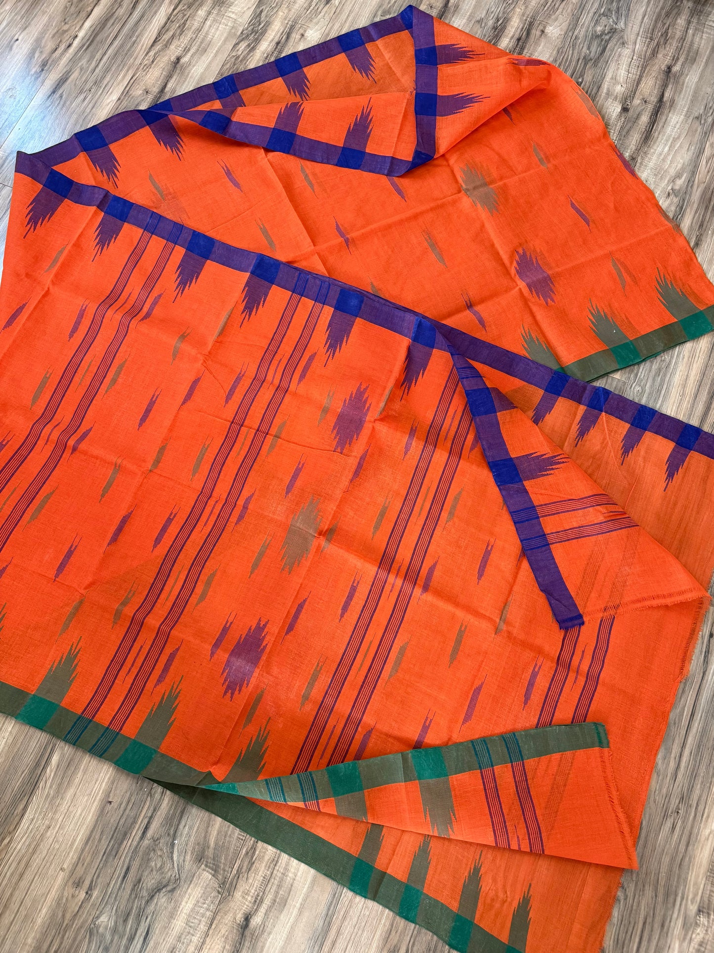 Sylheti Monipuri Handwoven Cotton Saree– Orange