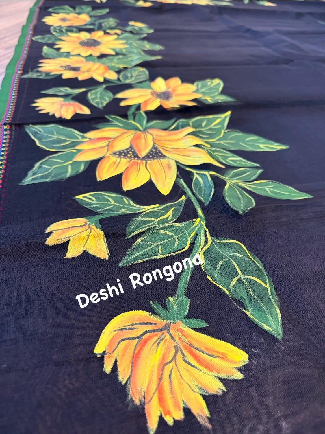 Handpainted Saree, Halfsilk Black Handloom Cotton Saree, Feel Special with this Exclusive and Rare Price of Art