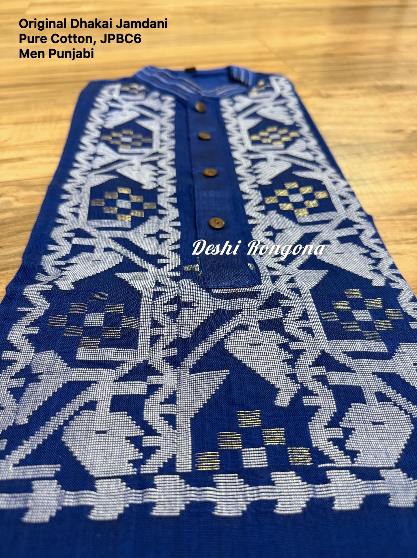 Original Dhakai Jamdani Punjabi – Handwoven Pure Cotton, Deep Blue