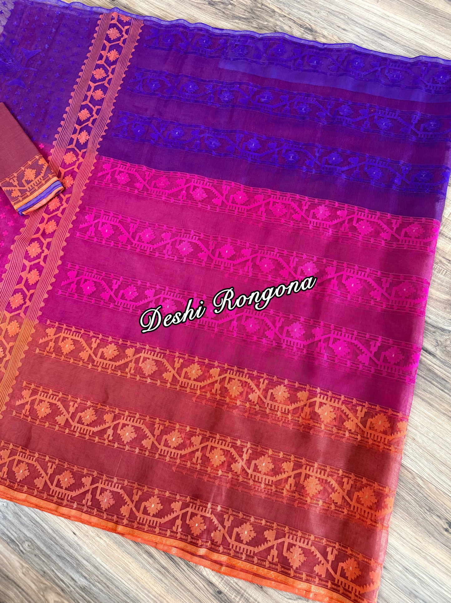 Elegant Magenta Orange Purple Dhakai Jamdani Saree - Handloom Classic