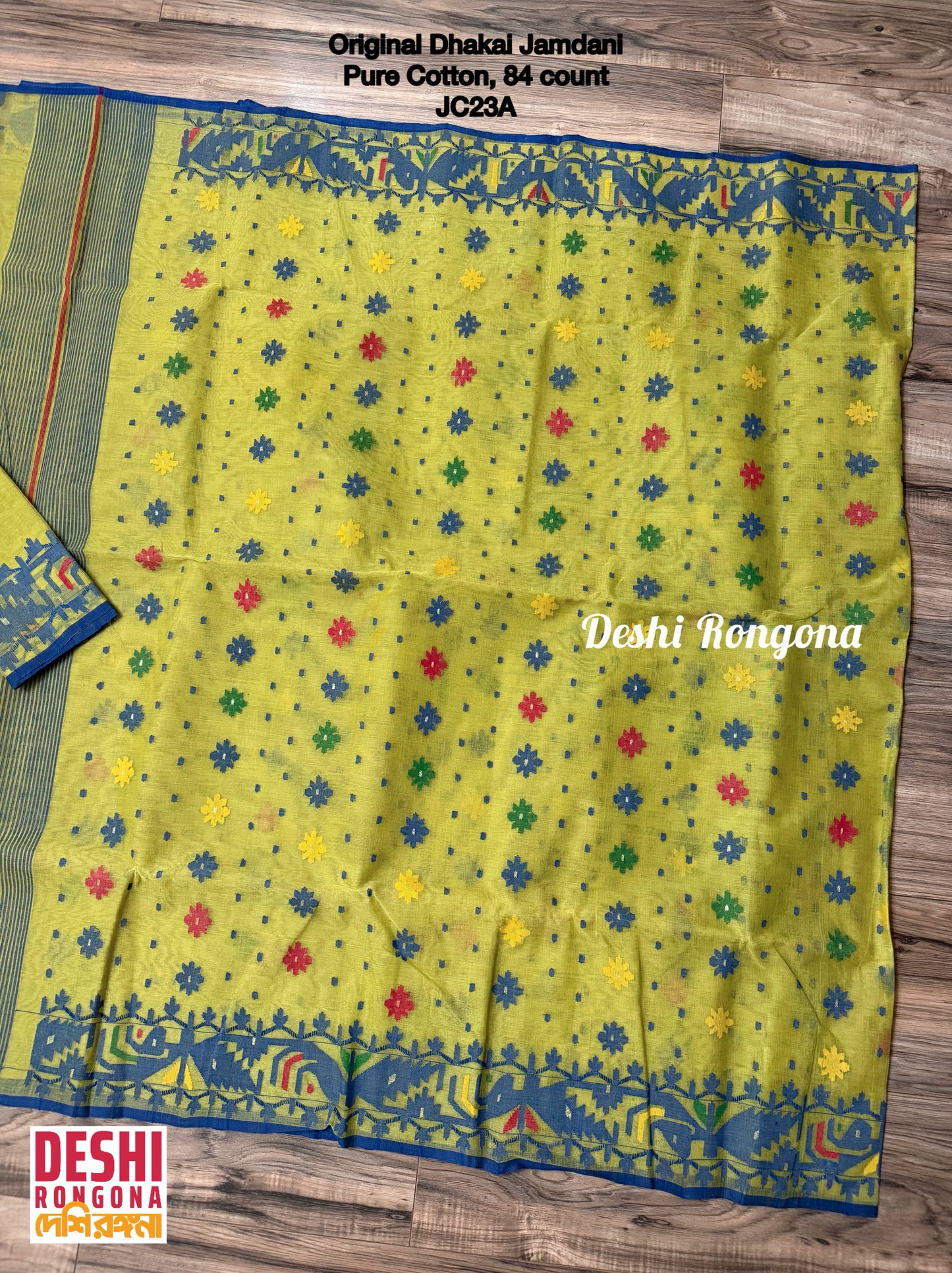 Elegant Dhakai Jamdani Saree, Classic Lemon Olive