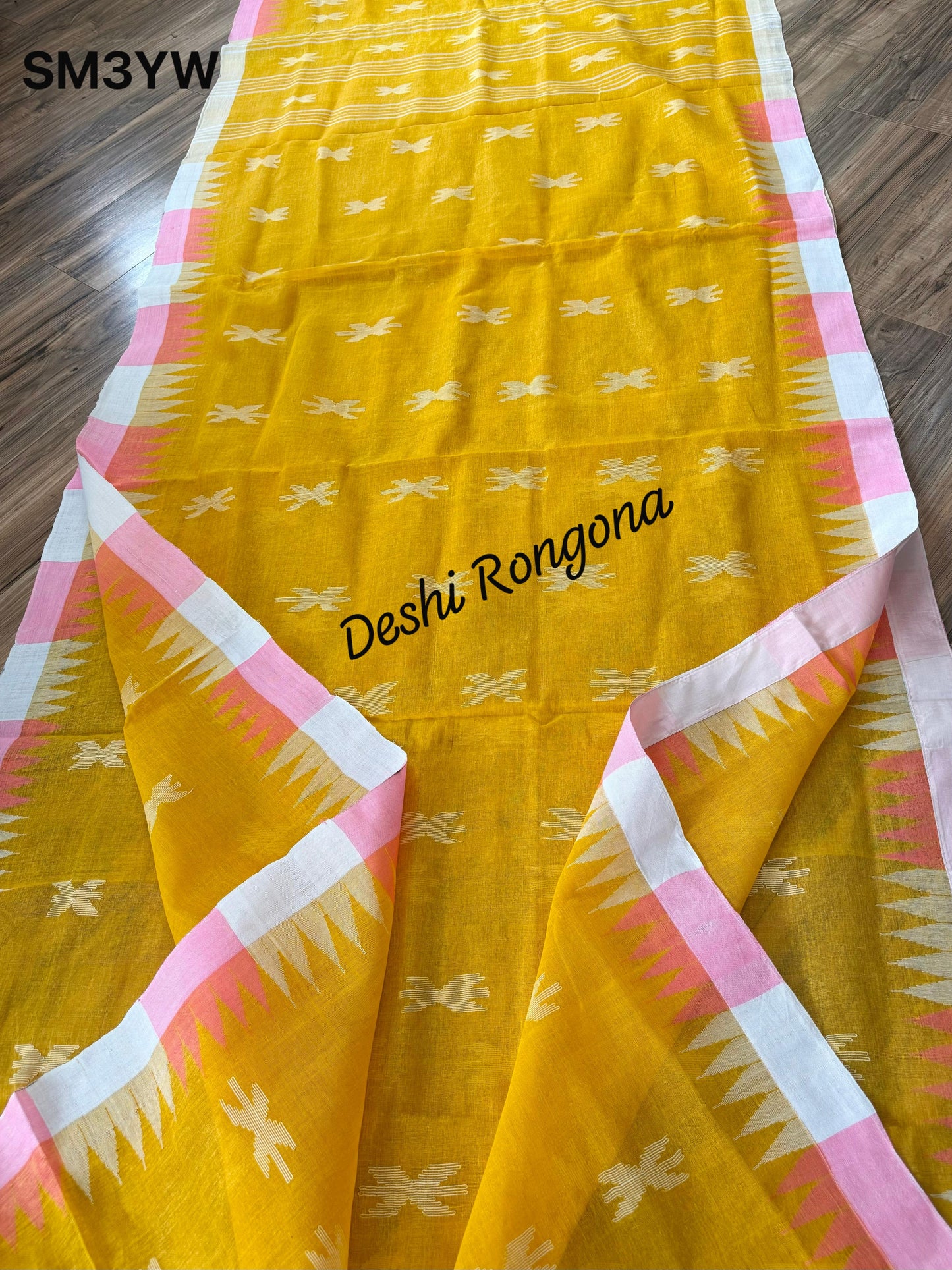 Sylheti Monipuri Handwoven Cotton Saree – Yellow