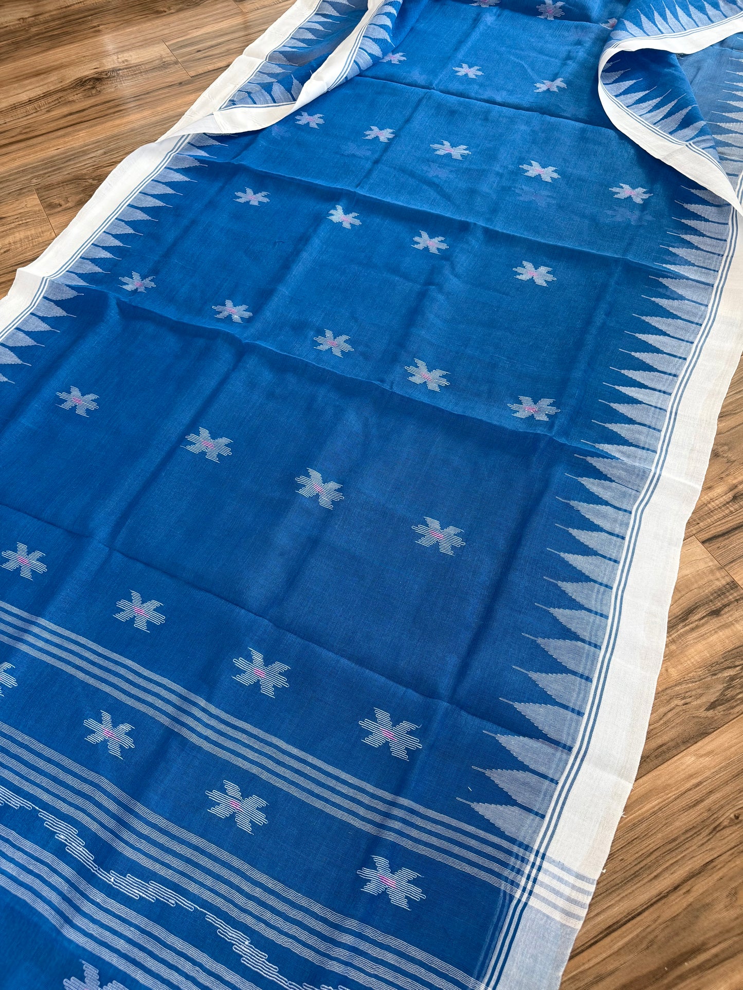 Sylheti Monipuri Handwoven Cotton Saree - Blue