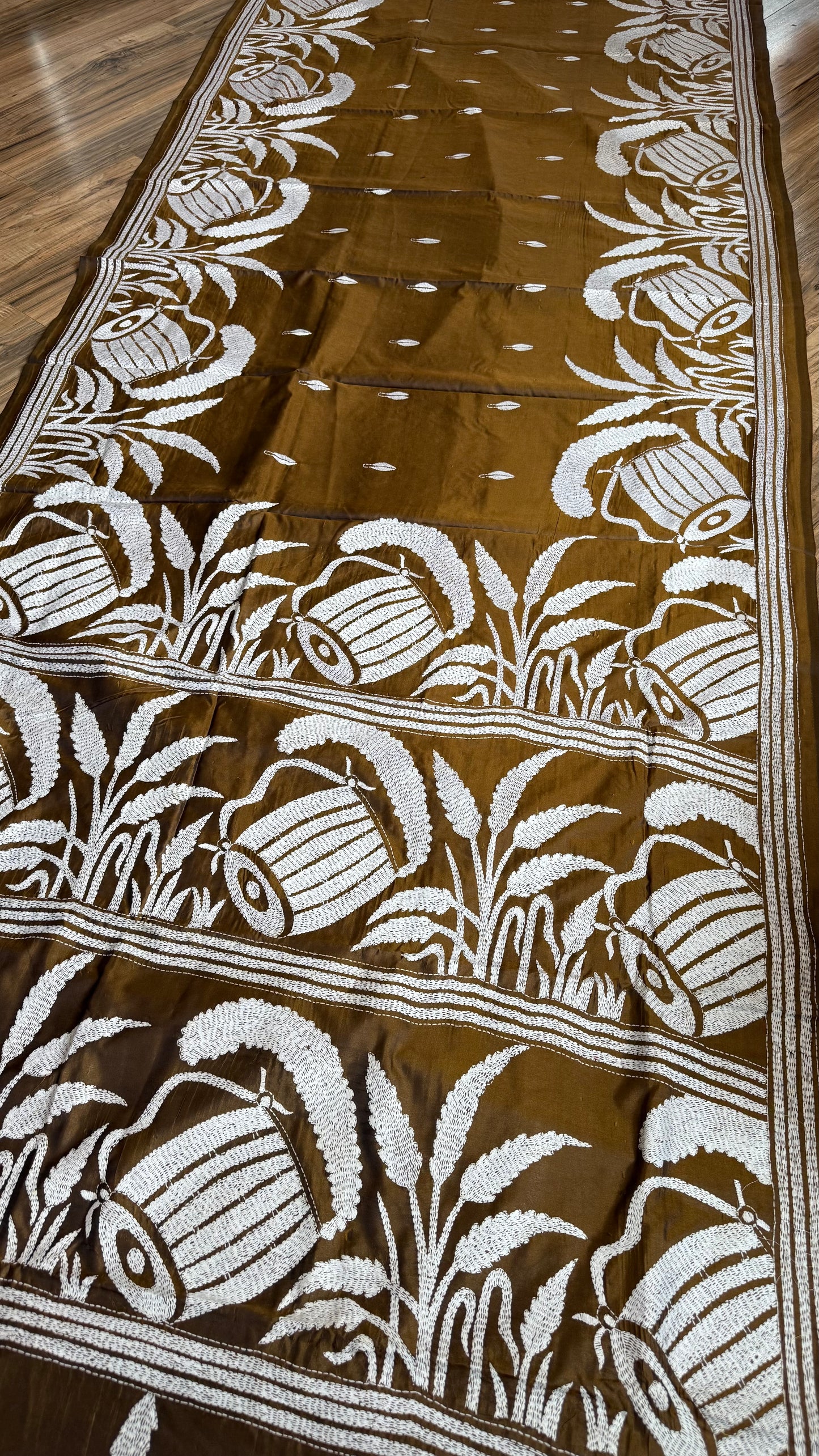 Brown Bangalore Silk Kantha Saree