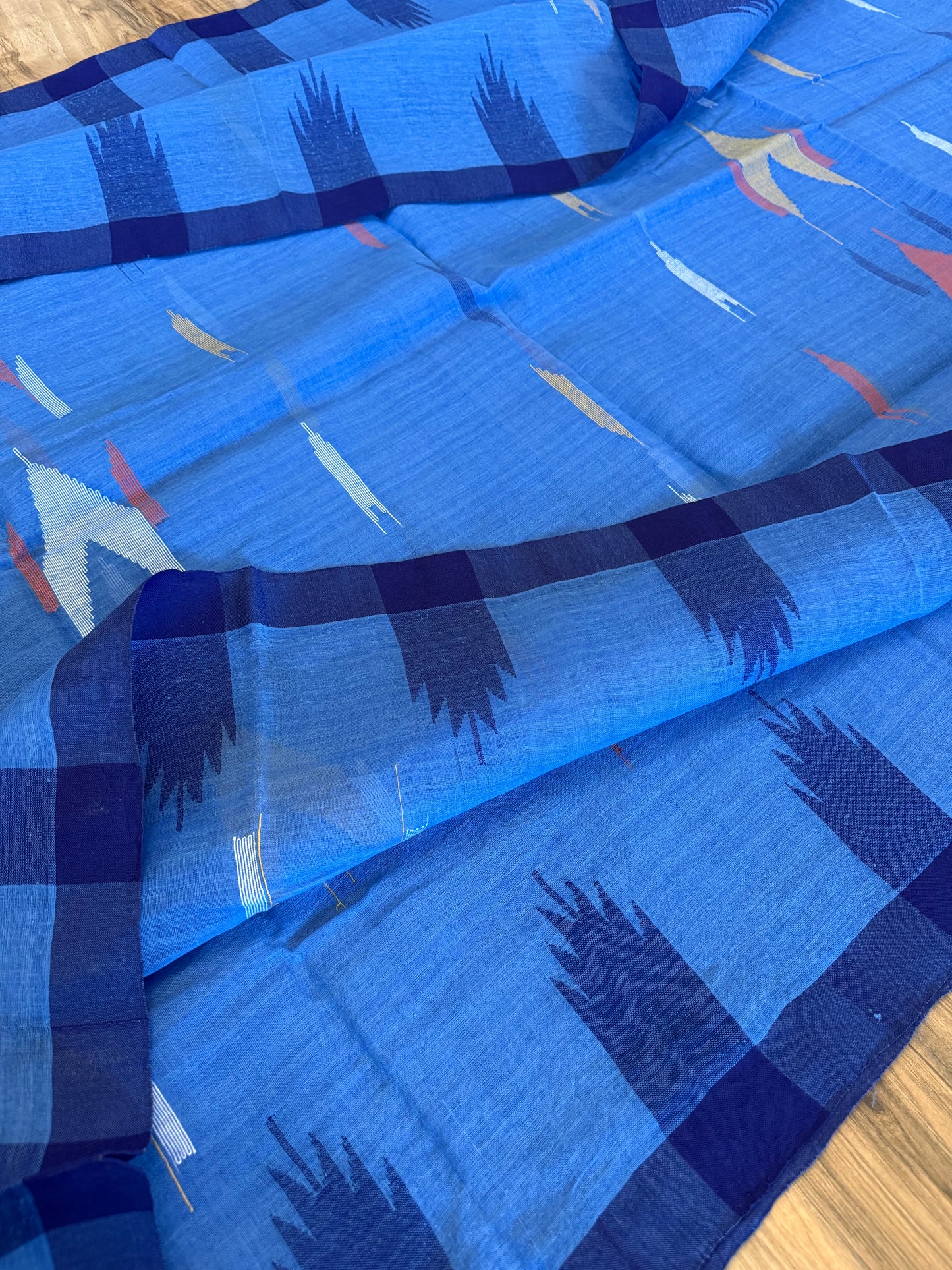 Sylheti Monipuri Cotton Saree – Blue & Deep Blue border