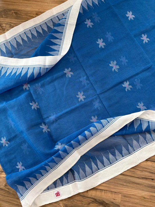 Sylheti Monipuri Handwoven Cotton Saree - Blue