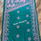 Sea green Bangalore Silk Kantha Saree with pink work