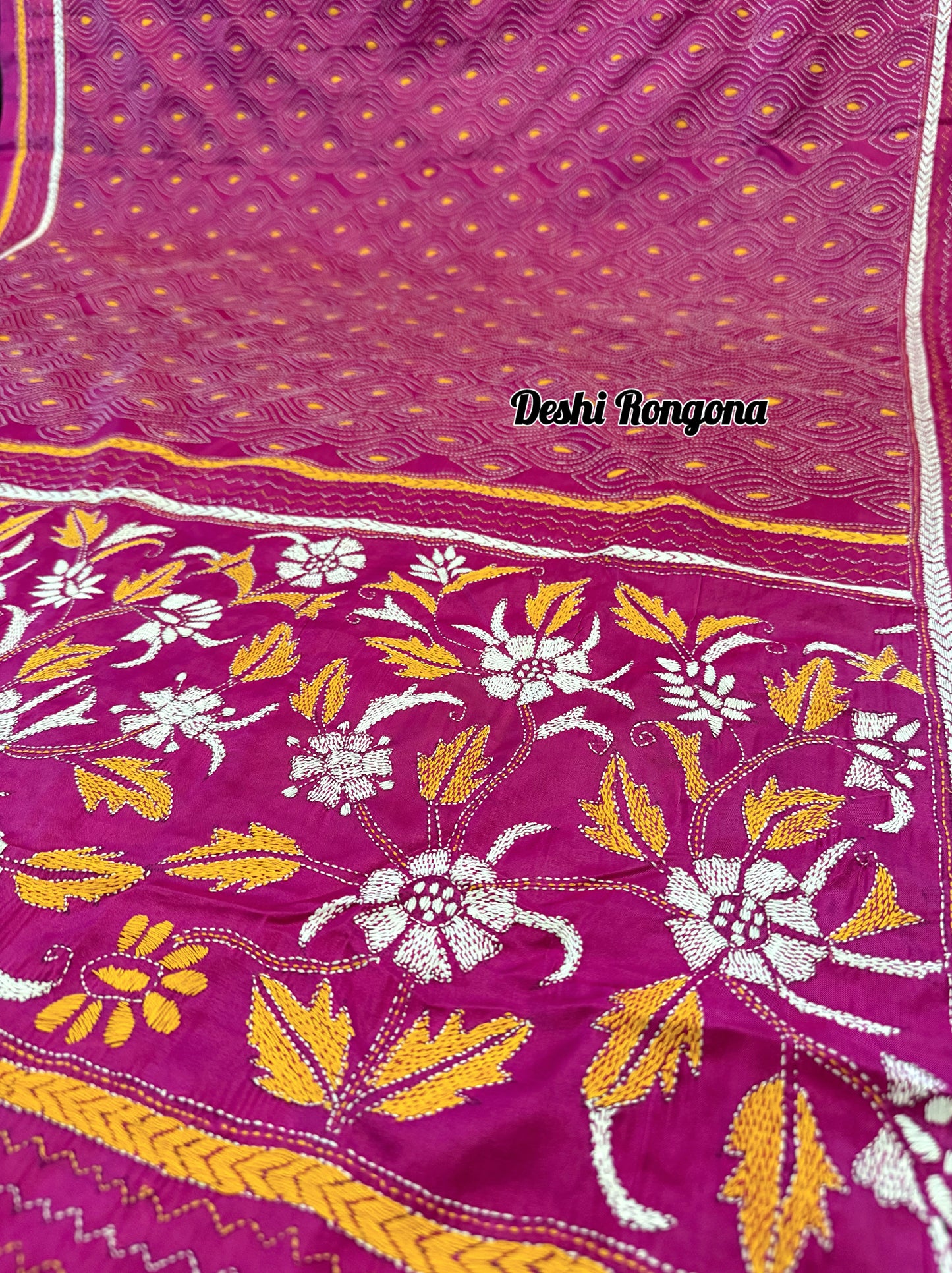 Magenta Bangalore Silk Kantha Saree