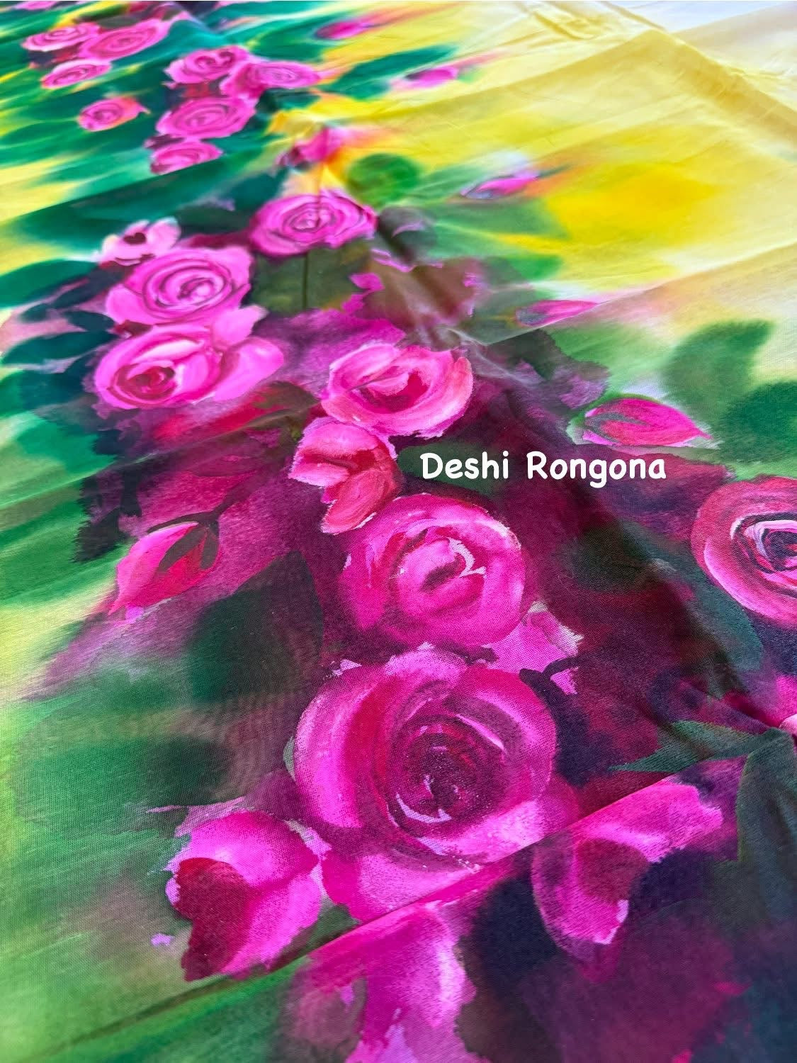 Rose Bloom Handpainted Saree on Tangail Halfsilk