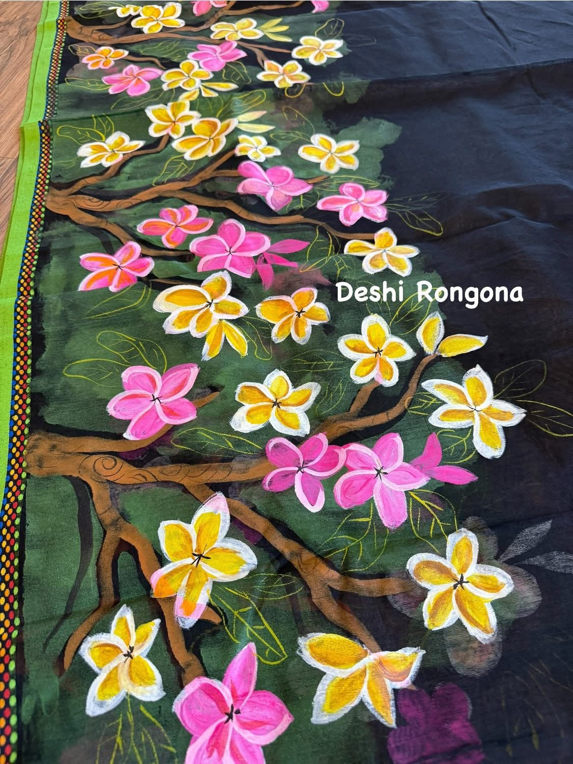 HandPainted Handloom Halfsilk Saree, Beautiful Plumeria painted with Acramin color. Aarong Cotton Punjabi Set