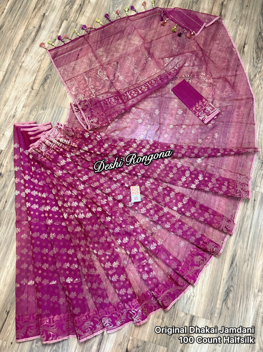 Exclusive Magenta Dhakai Jamdani Saree - Handloom Classic