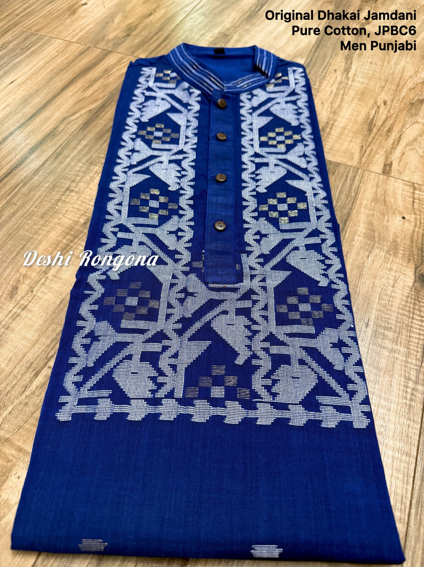 Original Dhakai Jamdani Punjabi – Handwoven Pure Cotton, Deep Blue