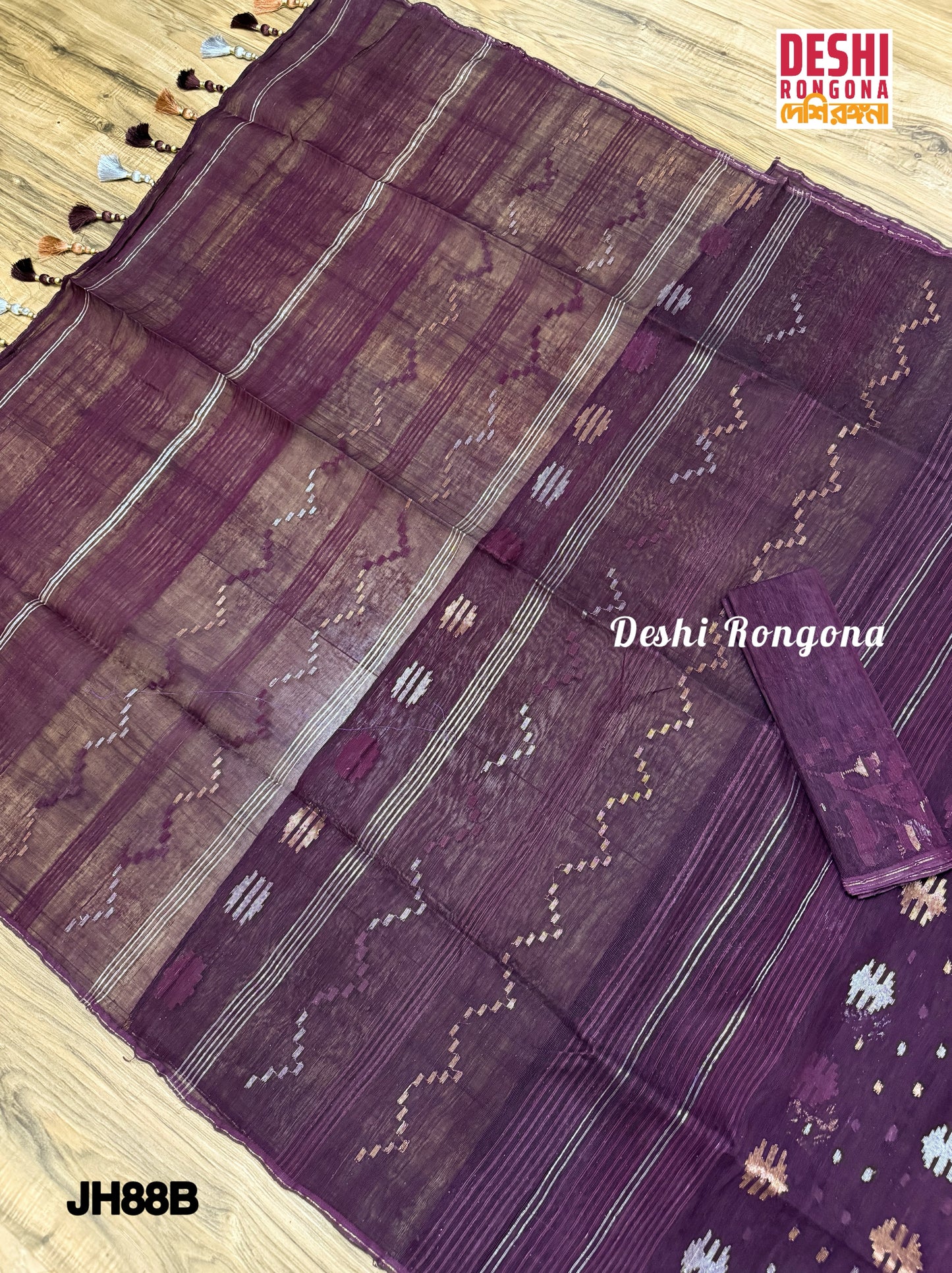 Original Dhakai Jamdani Saree - Plum Purple