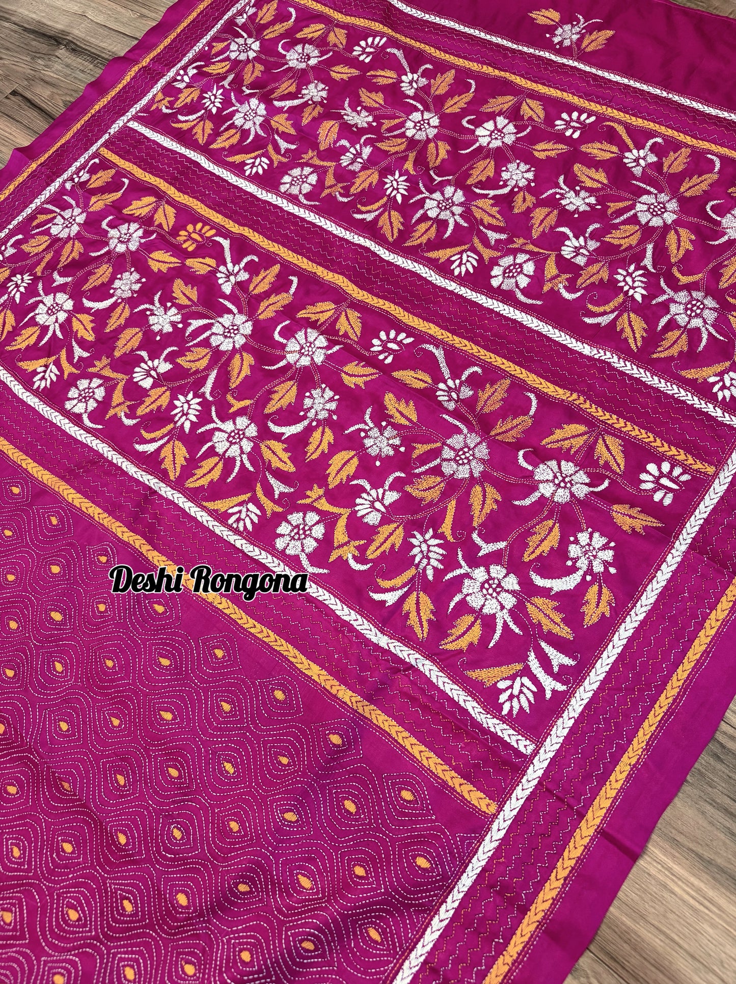 Magenta Bangalore Silk Kantha Saree