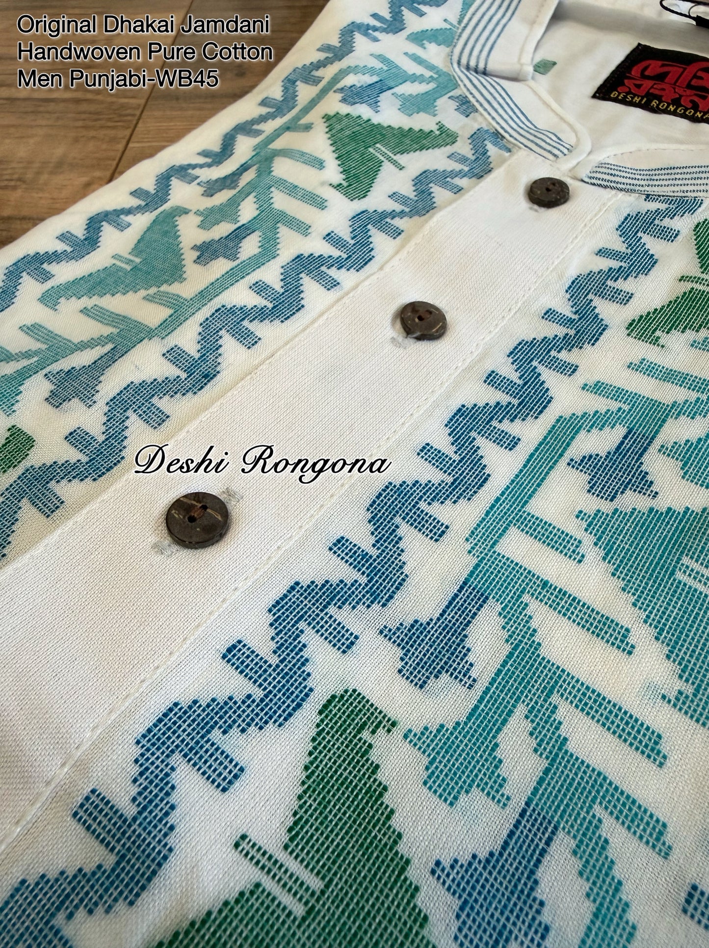 Original Dhakai Jamdani Men Punjabi, Pure Cotton, White