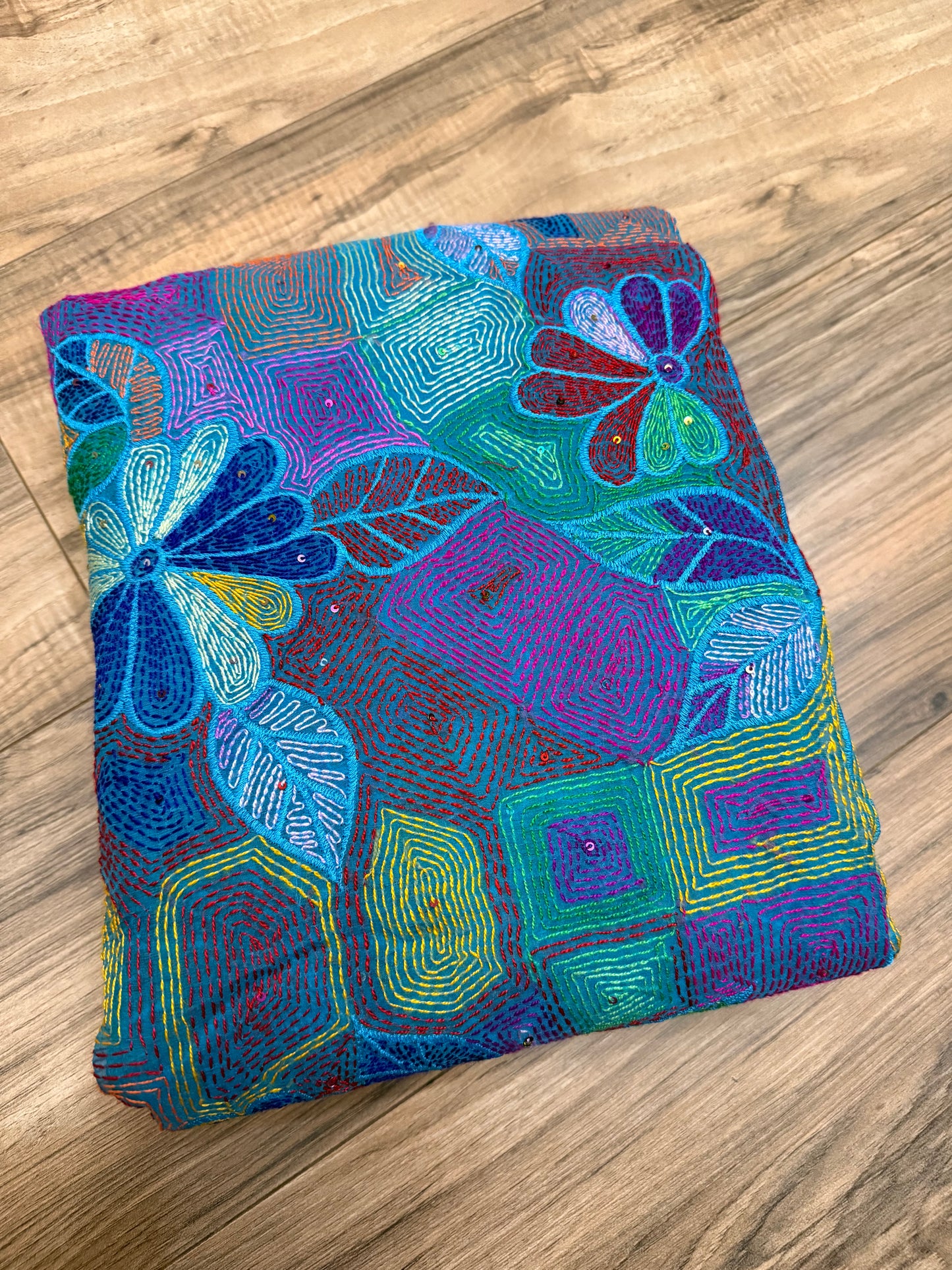 Pure Moslin Saree with Hand kantha and Handpaint