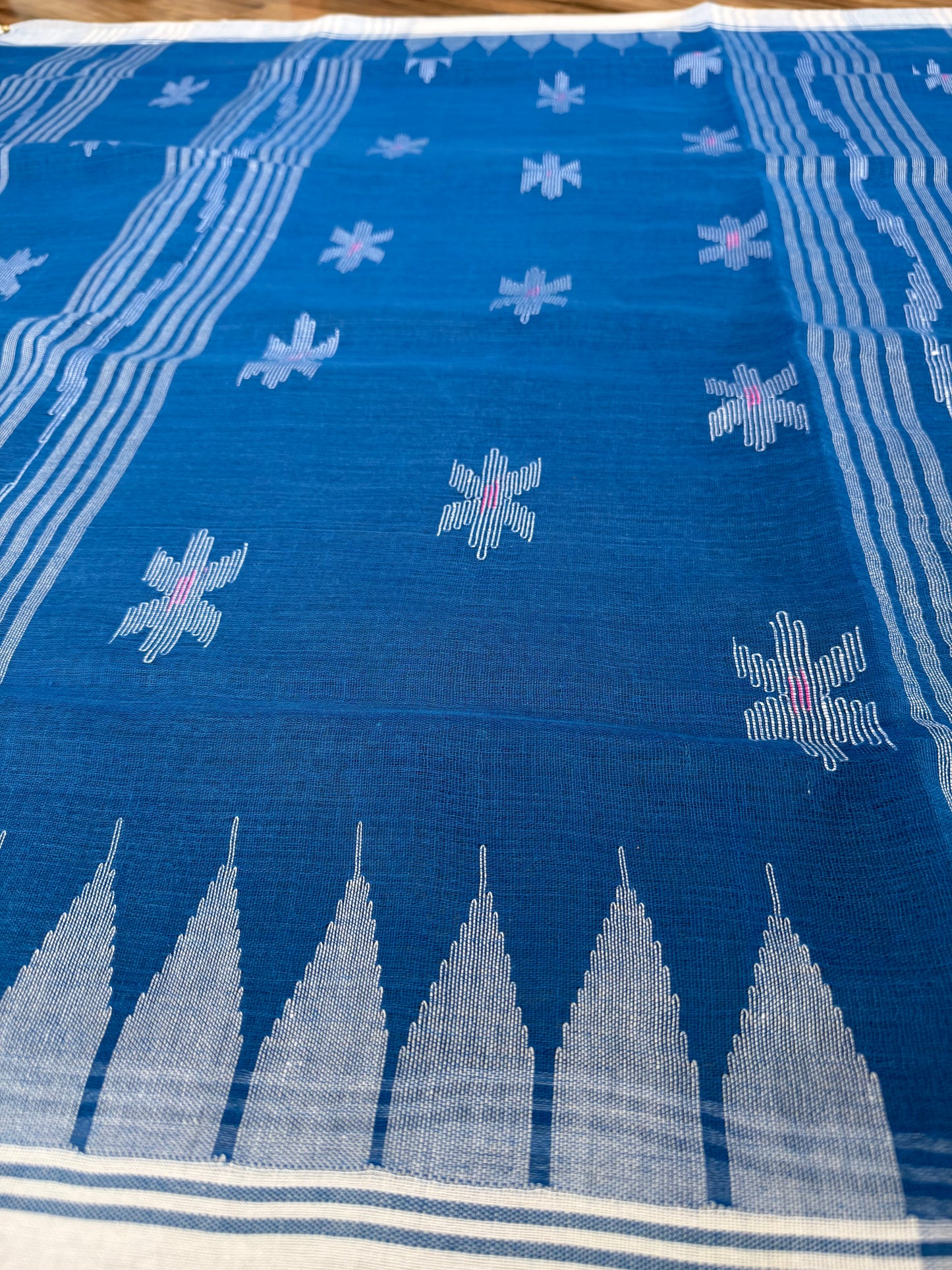 Sylheti Monipuri Handwoven Cotton Saree - Blue