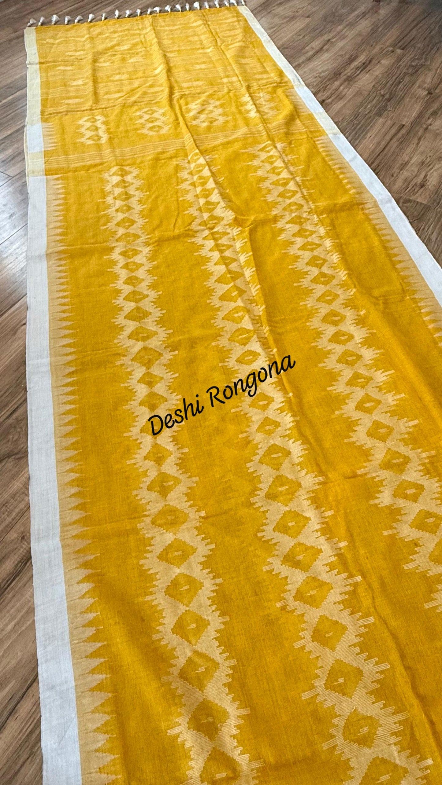 Sylheti Monipuri Handwoven Cotton Saree – Yellow