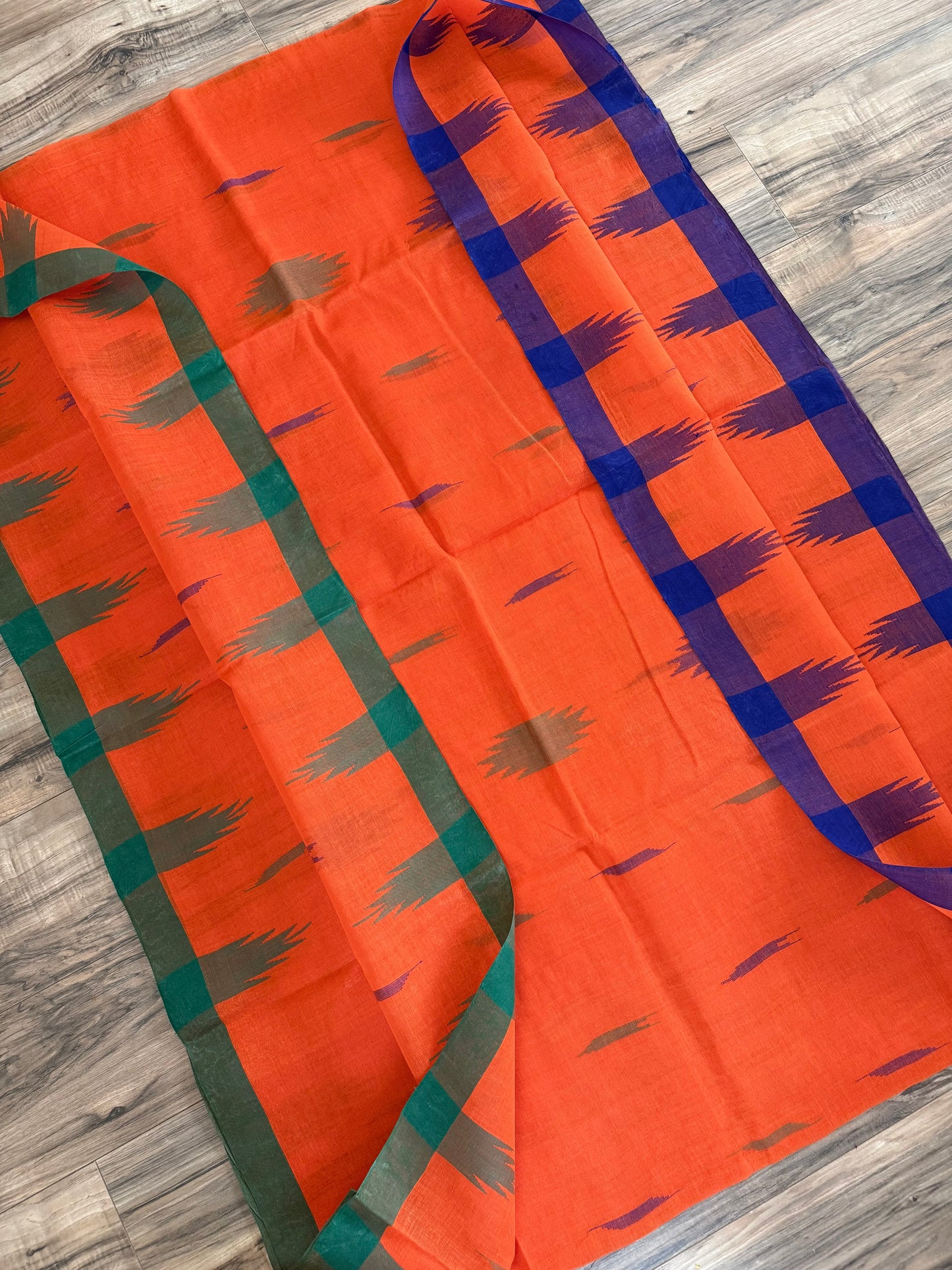 Sylheti Monipuri Handwoven Cotton Saree– Orange