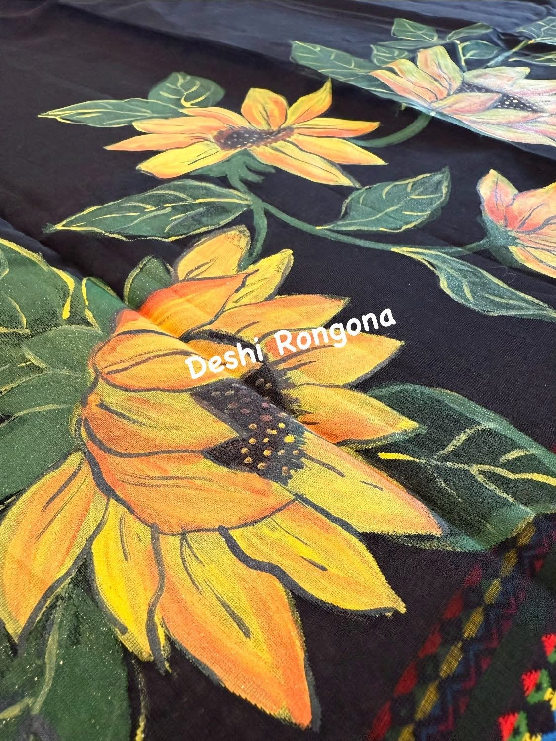 Handpainted Saree, Halfsilk Black Handloom Cotton Saree, Feel Special with this Exclusive and Rare Price of Art