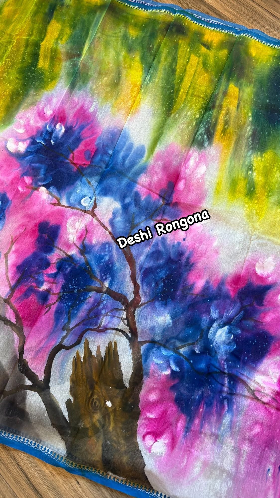 Abstract Watercolor – Handpainted Half Silk Saree