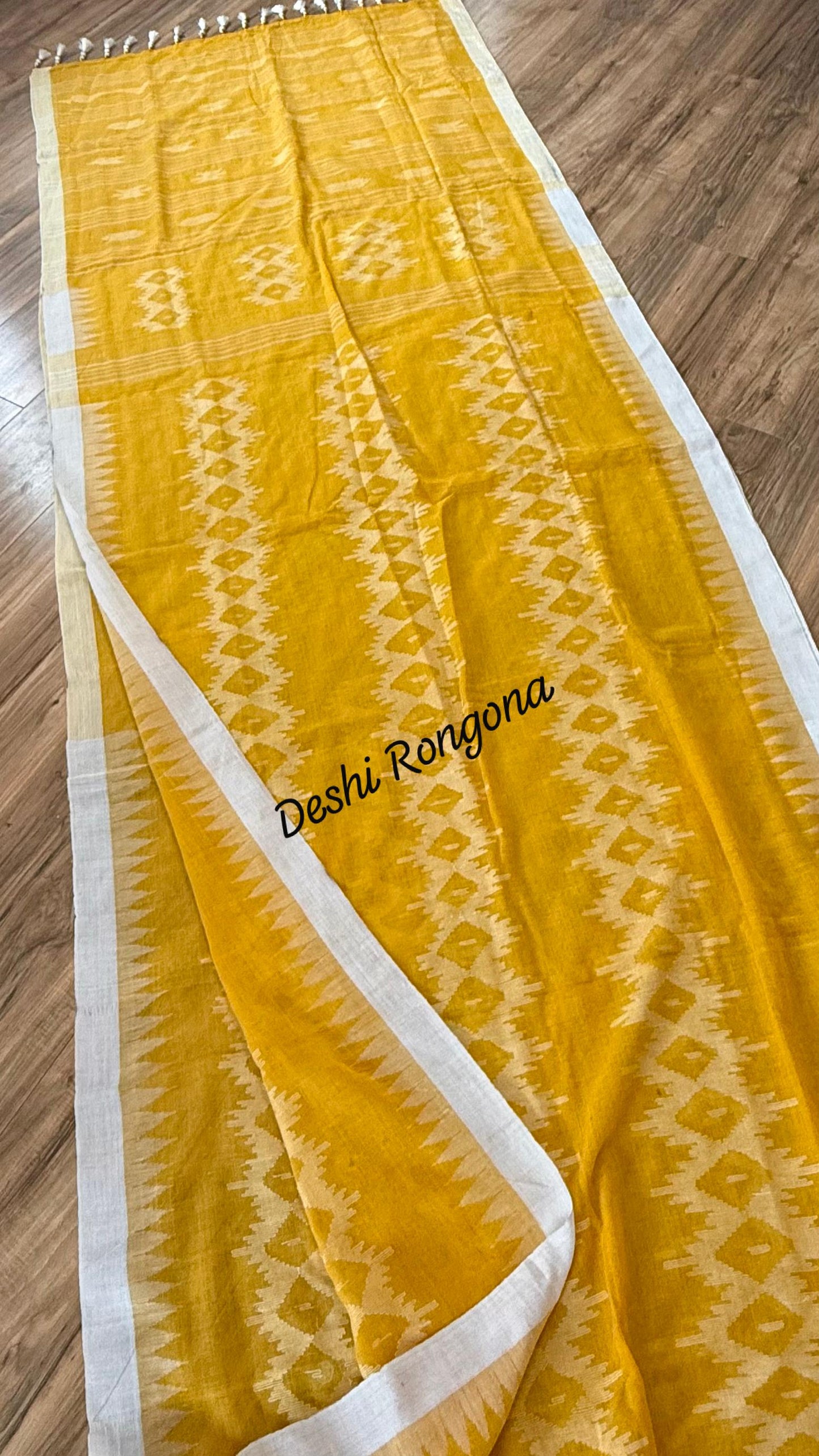 Sylheti Monipuri Handwoven Cotton Saree – Yellow