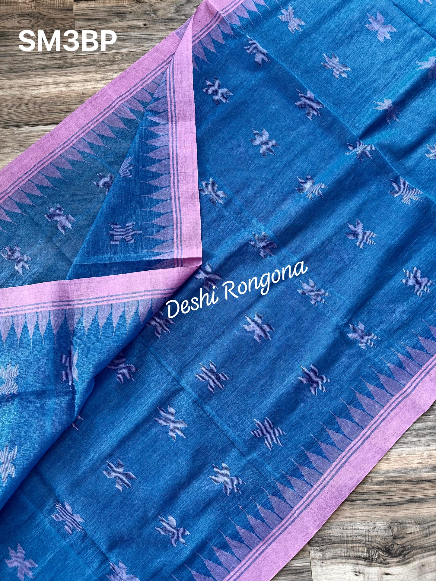 Sylheti Monipuri Handwoven Cotton Saree - Blue