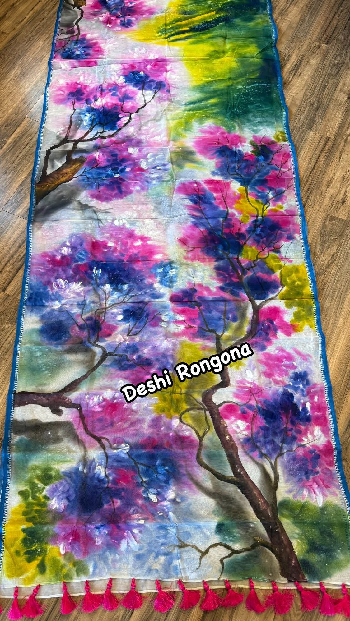 Abstract Watercolor – Handpainted Half Silk Saree