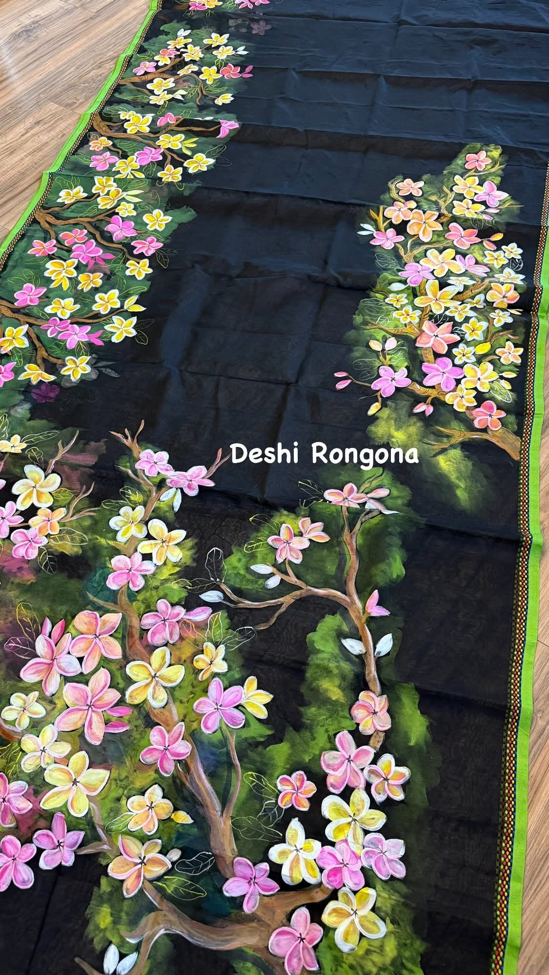 HandPainted Handloom Halfsilk Saree, Beautiful Plumeria painted with Acramin color. Aarong Cotton Punjabi Set